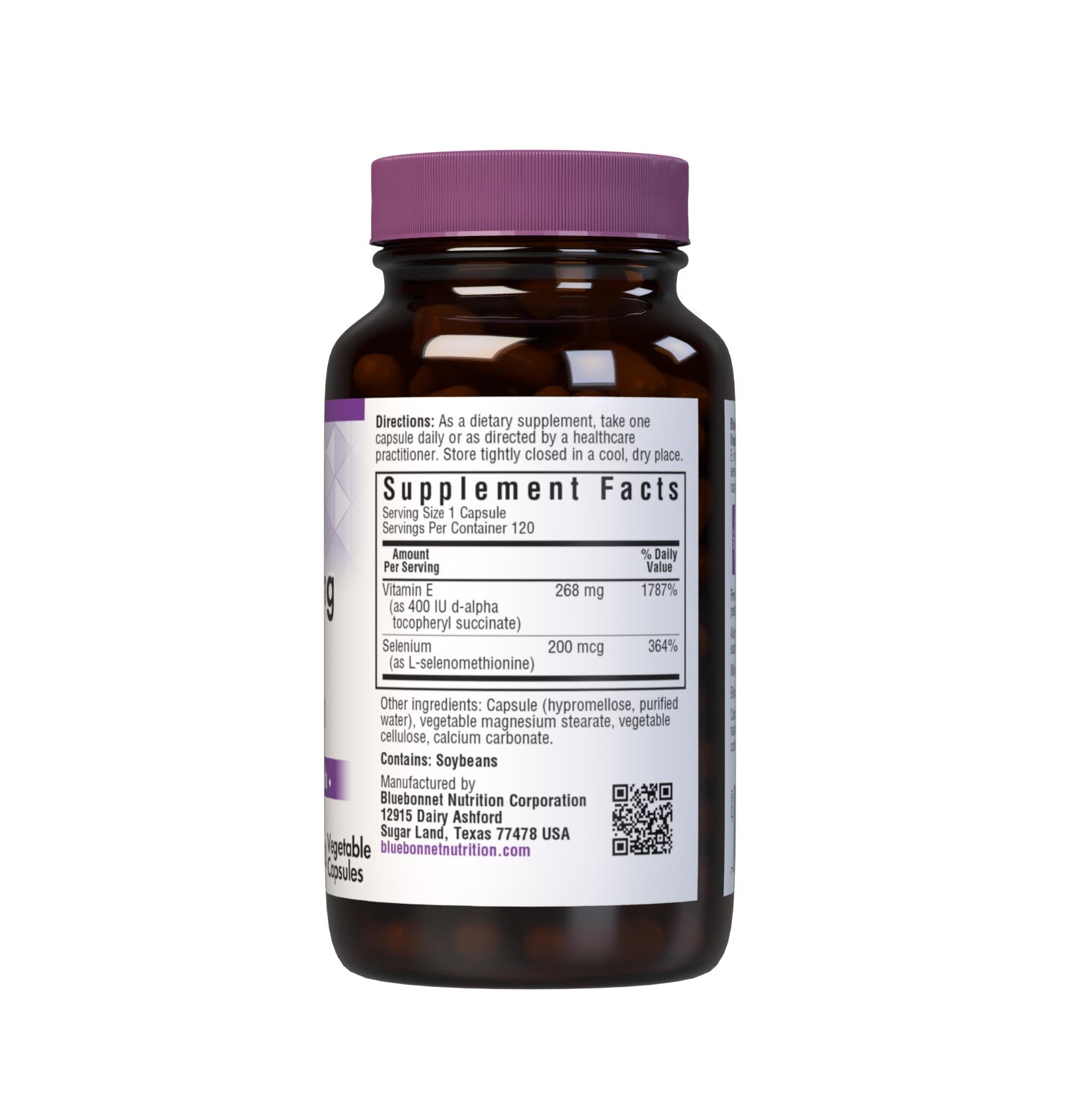 Dry E-268 mg (400 IU) & Selenium 120 Vegetable Capsules are formulated with vitamin E from oil-free d-alpha tocopheryl succinate, and selenium from L-selenomethionine. Vitamin E and selenium both offer free radical protection and cardiovascular support. Supplement facts panel. #size_120 count