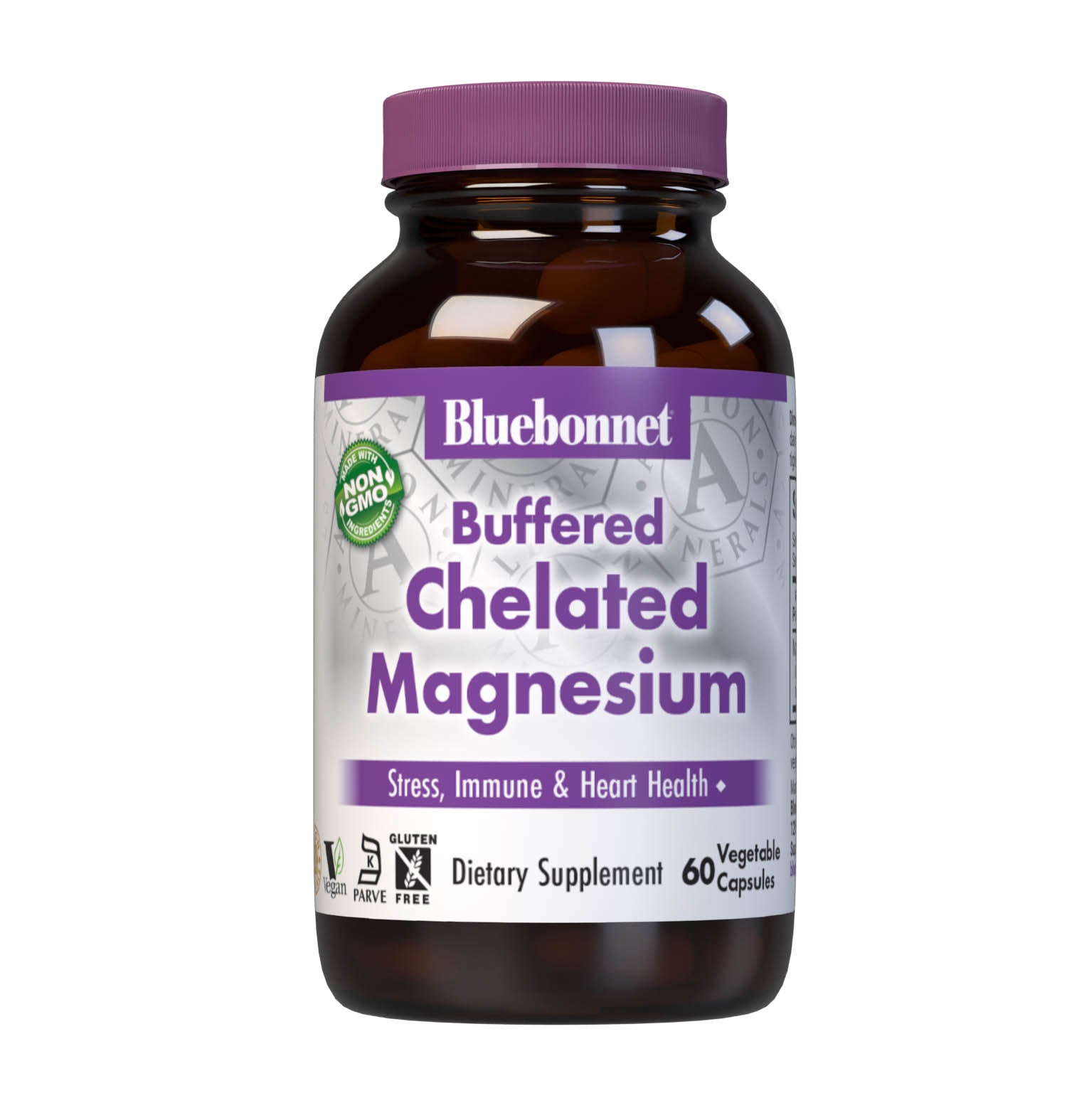 Bluebonnet's Buffered Chelated Magnesium 60 Vegetable Capsules are formulated with chelated magnesium bisglycinate buffered with magnesium oxide to increase the pH (alkalinity) to make it gentle on the digestive tract. #size_60 count