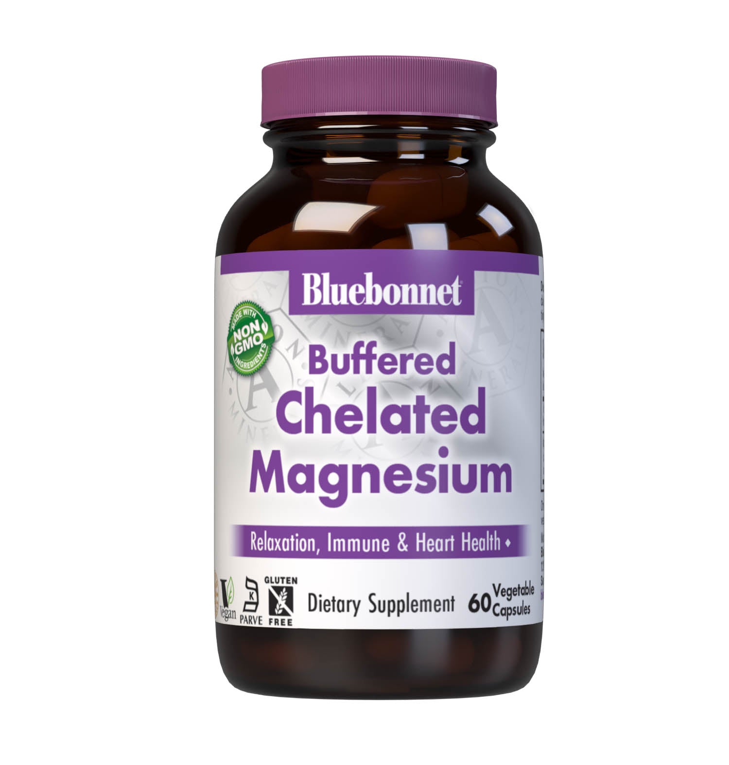 Bluebonnet's Buffered Chelated Magnesium 60 Vegetable Capsules are formulated with chelated magnesium bisglycinate buffered with magnesium oxide to increase the pH (alkalinity) to make it gentle on the digestive tract. #size_60 count