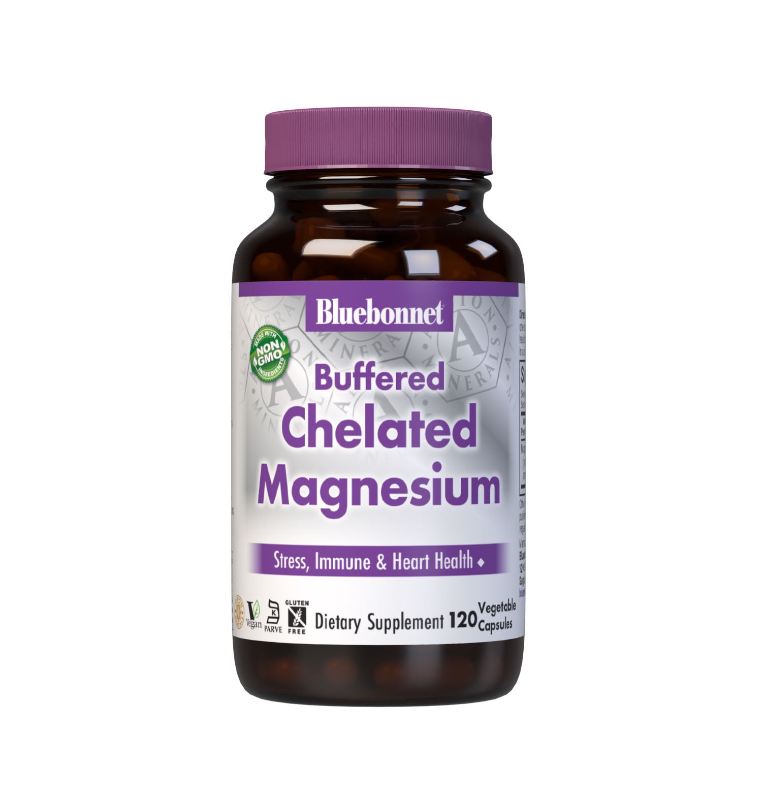 Bluebonnet's Buffered Chelated Magnesium 120 Vegetable Capsules are formulated with chelated magnesium bisglycinate buffered with magnesium oxide to increase the pH (alkalinity) to make it gentle on the digestive tract. #size_120 count