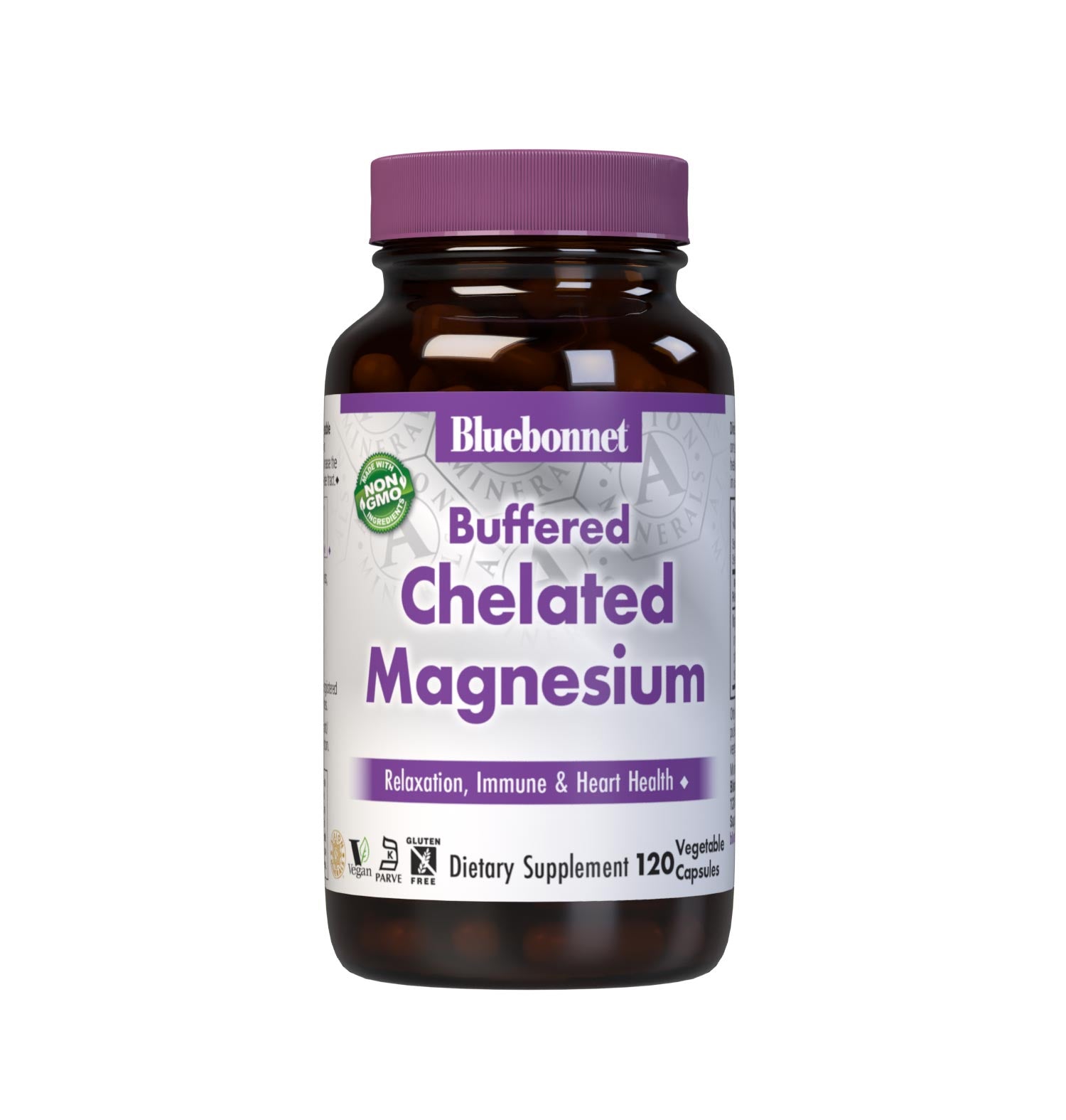 Bluebonnet's Buffered Chelated Magnesium 120 Vegetable Capsules are formulated with chelated magnesium bisglycinate buffered with magnesium oxide to increase the pH (alkalinity) to make it gentle on the digestive tract. #size_120 count