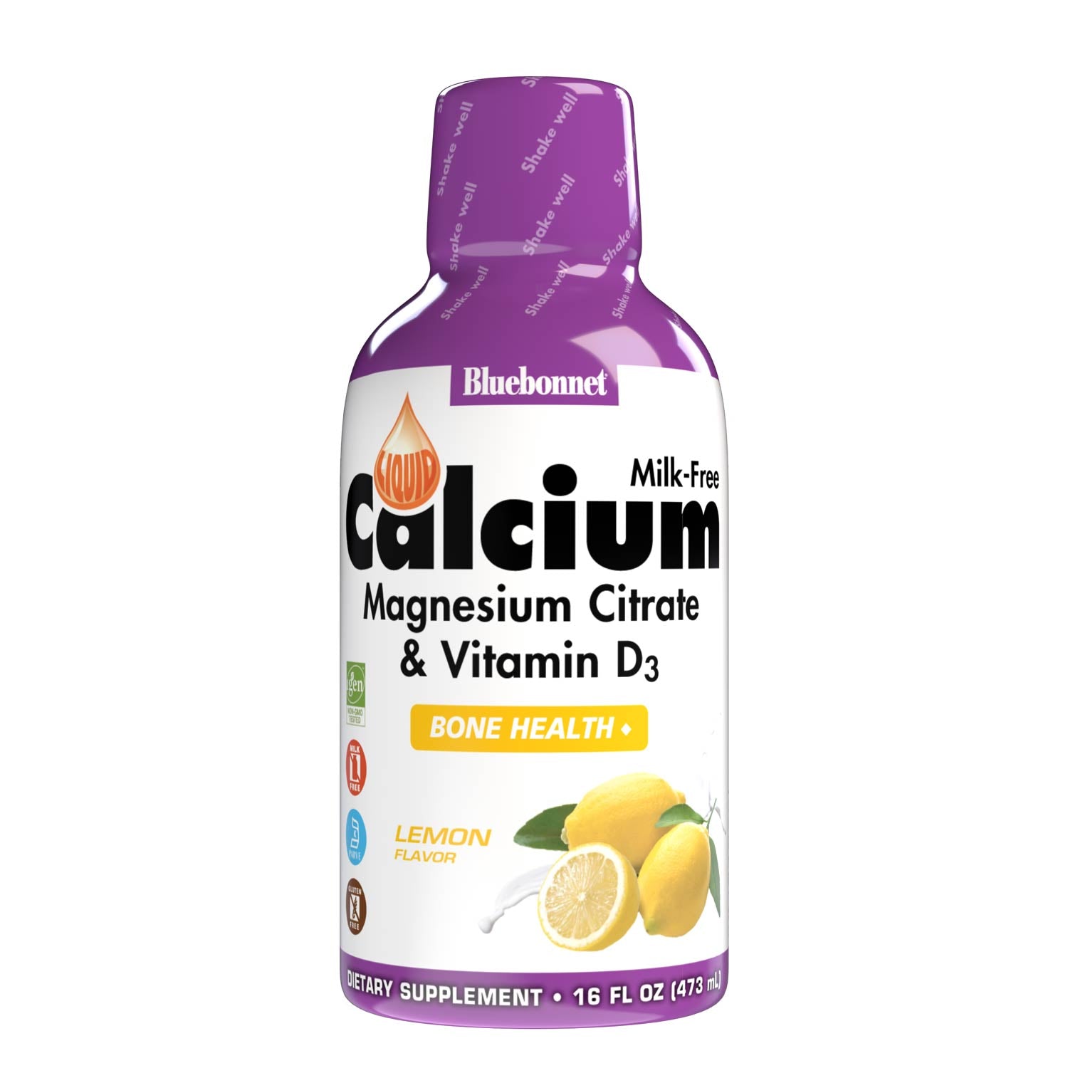 Bluebonnet's Liquid Calcium Magnesium Citrate with Vitamin D3 are formulated with calcium in a chelate of calcium citrate, as well as magnesium in a chelate of magnesium citrate and magnesium aspartate in a delicious lemon flavor. Plus, this formula are formulated with vitamin D3 (cholecalciferol) from lanolin for strong healthy bones. #flavor_lemon