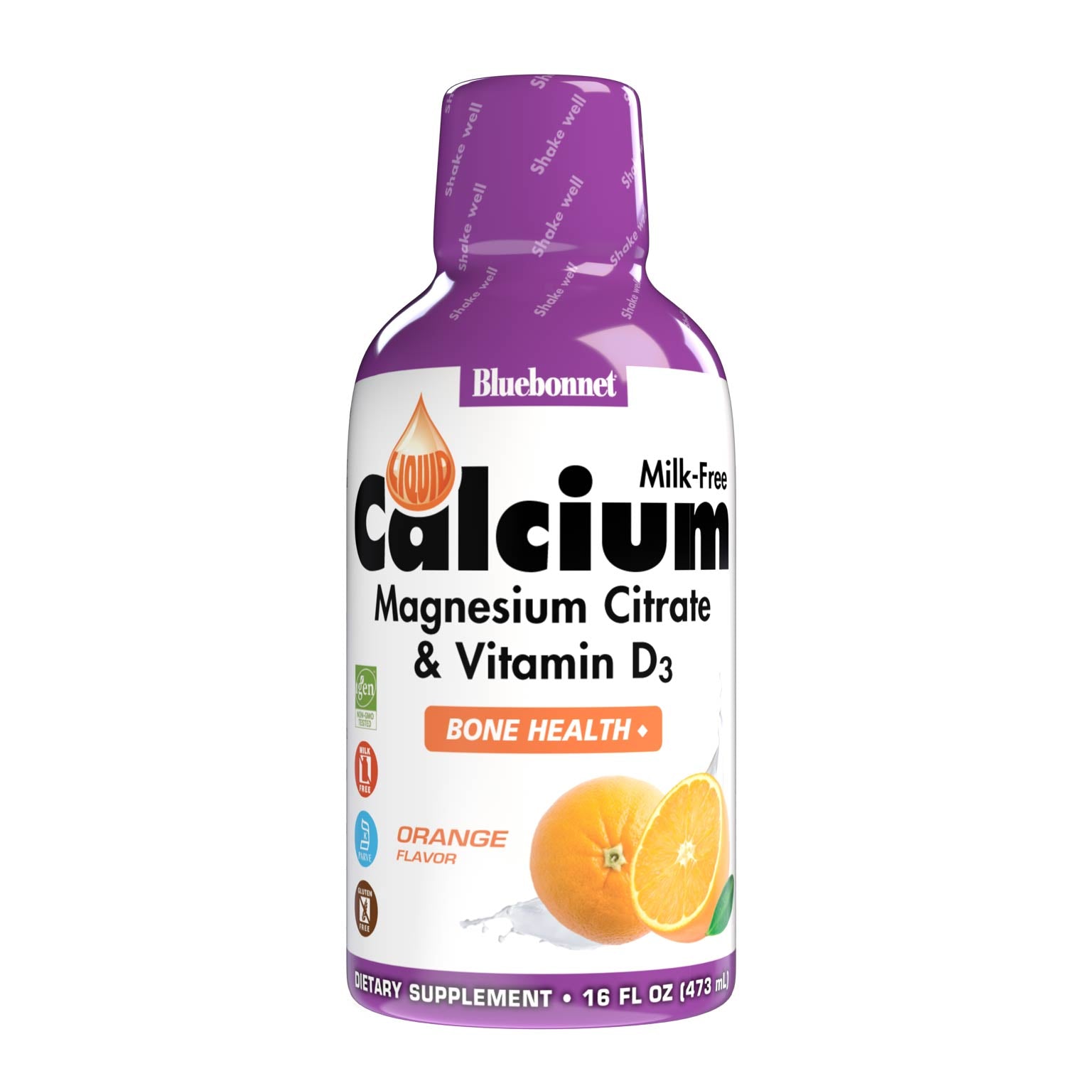 Bluebonnet's Liquid Calcium Magnesium Citrate with Vitamin D3 are formulated with calcium in a chelate of calcium citrate, as well as magnesium in a chelate of magnesium citrate and magnesium aspartate in a delicious orange flavor. Plus, this formula are formulated with vitamin D3 (cholecalciferol) from lanolin for strong healthy bones. #flavor_orange