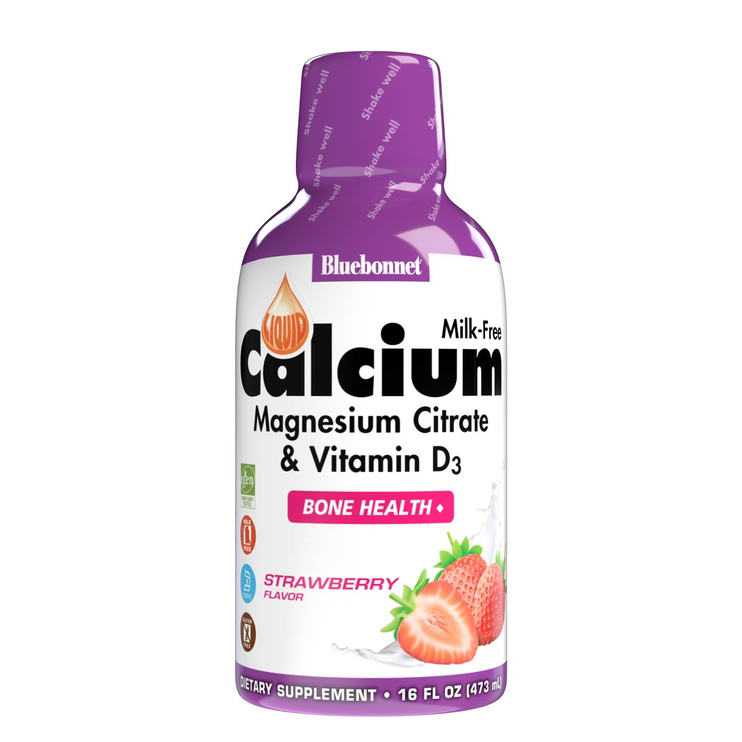 Bluebonnet's Liquid Calcium Magnesium Citrate with Vitamin D3 are formulated with calcium in a chelate of calcium citrate, as well as magnesium in a chelate of magnesium citrate and magnesium aspartate in a delicious strawberry flavor. Plus, this formula are formulated with vitamin D3 (cholecalciferol) from lanolin for strong healthy bones. #flavor_strawberry