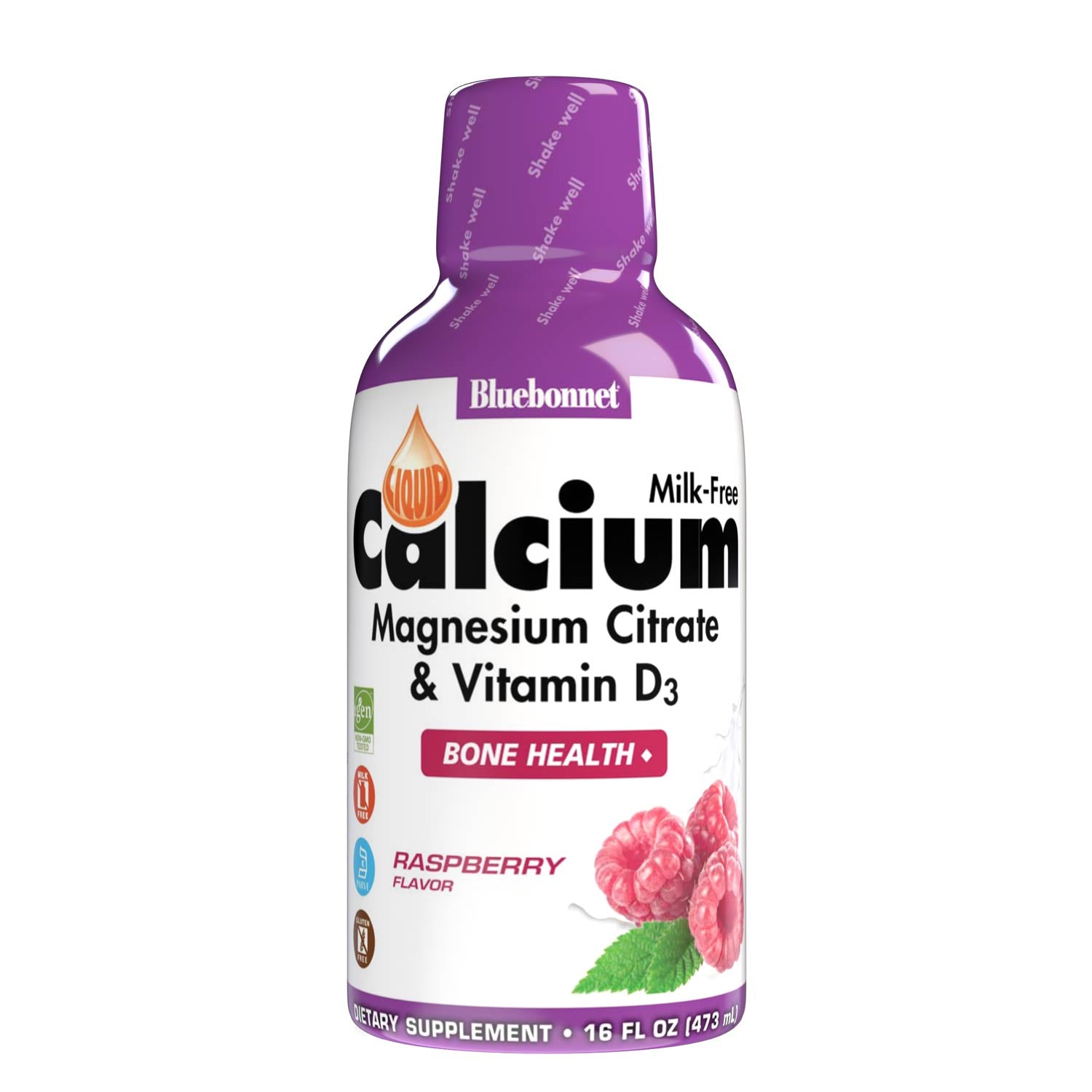 Bluebonnet's Liquid Calcium Magnesium Citrate with Vitamin D3 are formulated with calcium in a chelate of calcium citrate, as well as magnesium in a chelate of magnesium citrate and magnesium aspartate in a delicious raspberry flavor. Plus, this formula are formulated with vitamin D3 (cholecalciferol) from lanolin for strong healthy bones. #flavor_raspberry