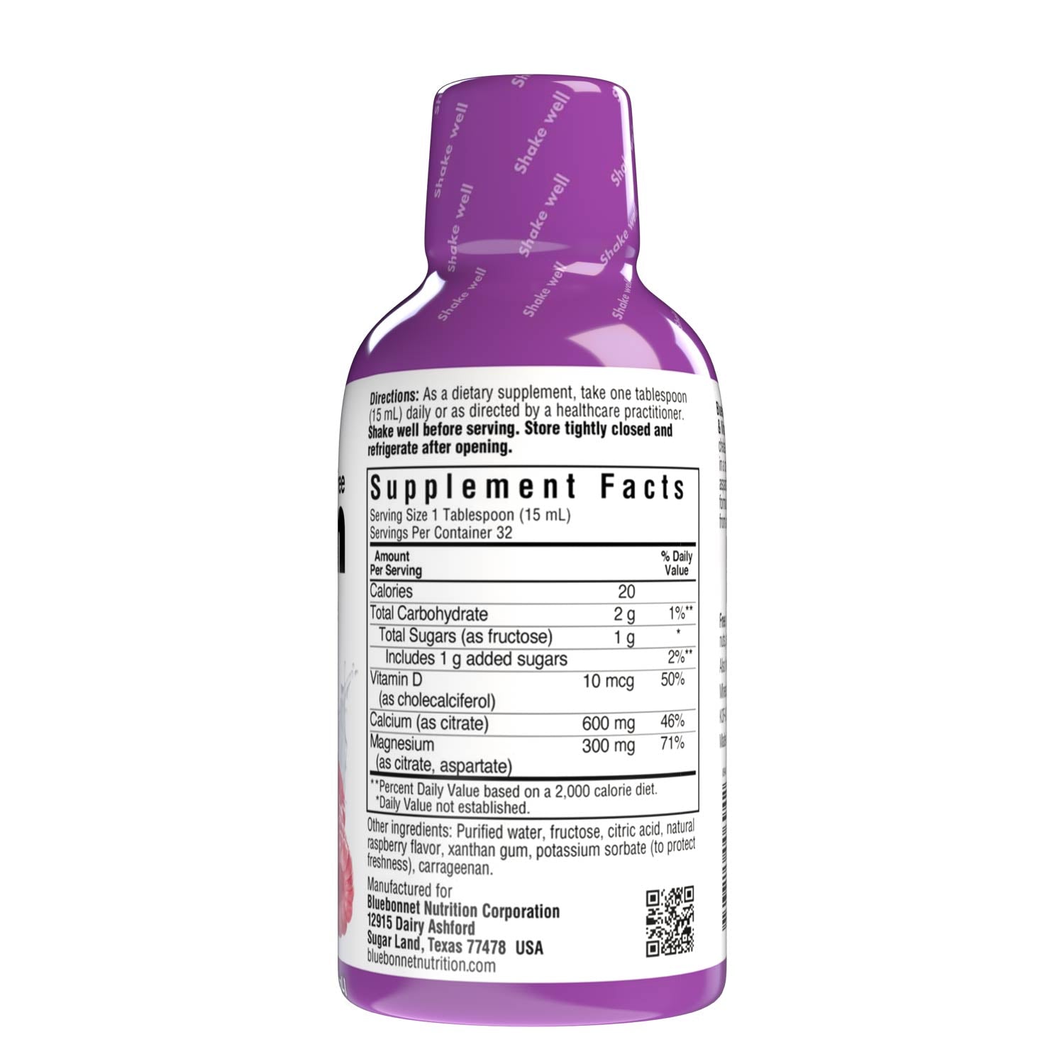 Bluebonnet's Liquid Calcium Magnesium Citrate with Vitamin D3 are formulated with calcium in a chelate of calcium citrate, as well as magnesium in a chelate of magnesium citrate and magnesium aspartate in a delicious raspberry flavor. Plus, this formula are formulated with vitamin D3 (cholecalciferol) from lanolin for strong healthy bones. Supplement facts panel. #flavor_raspberry