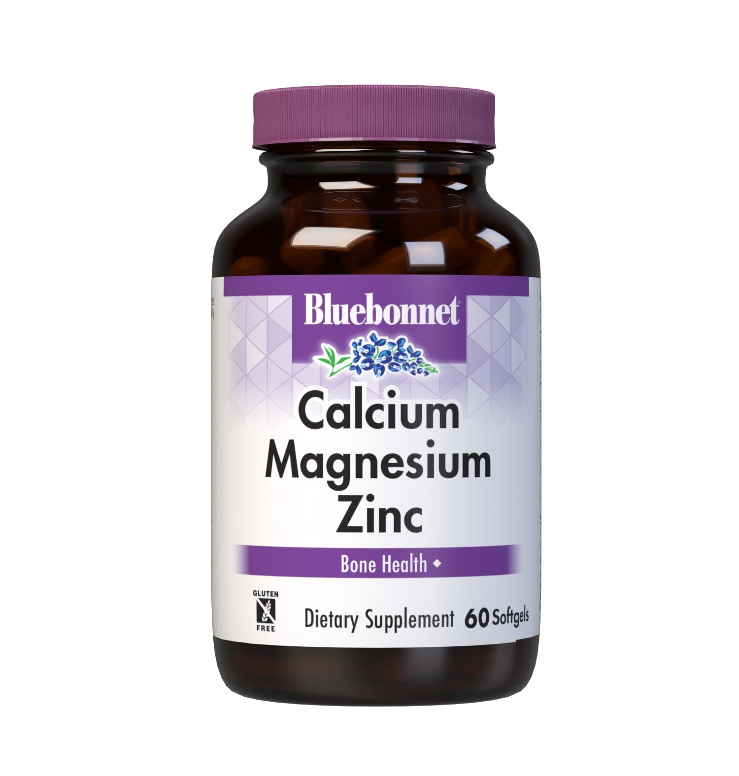 Bluebonnet's Calcium Magnesium Zinc 60 Softgels are formulated with a combination of calcium, magnesium, zinc high potency combination of calcium, magnesium, zinc, and vitamin D3 (cholecalciferol) from lanolin for strong, healthy bones. #size_60 count