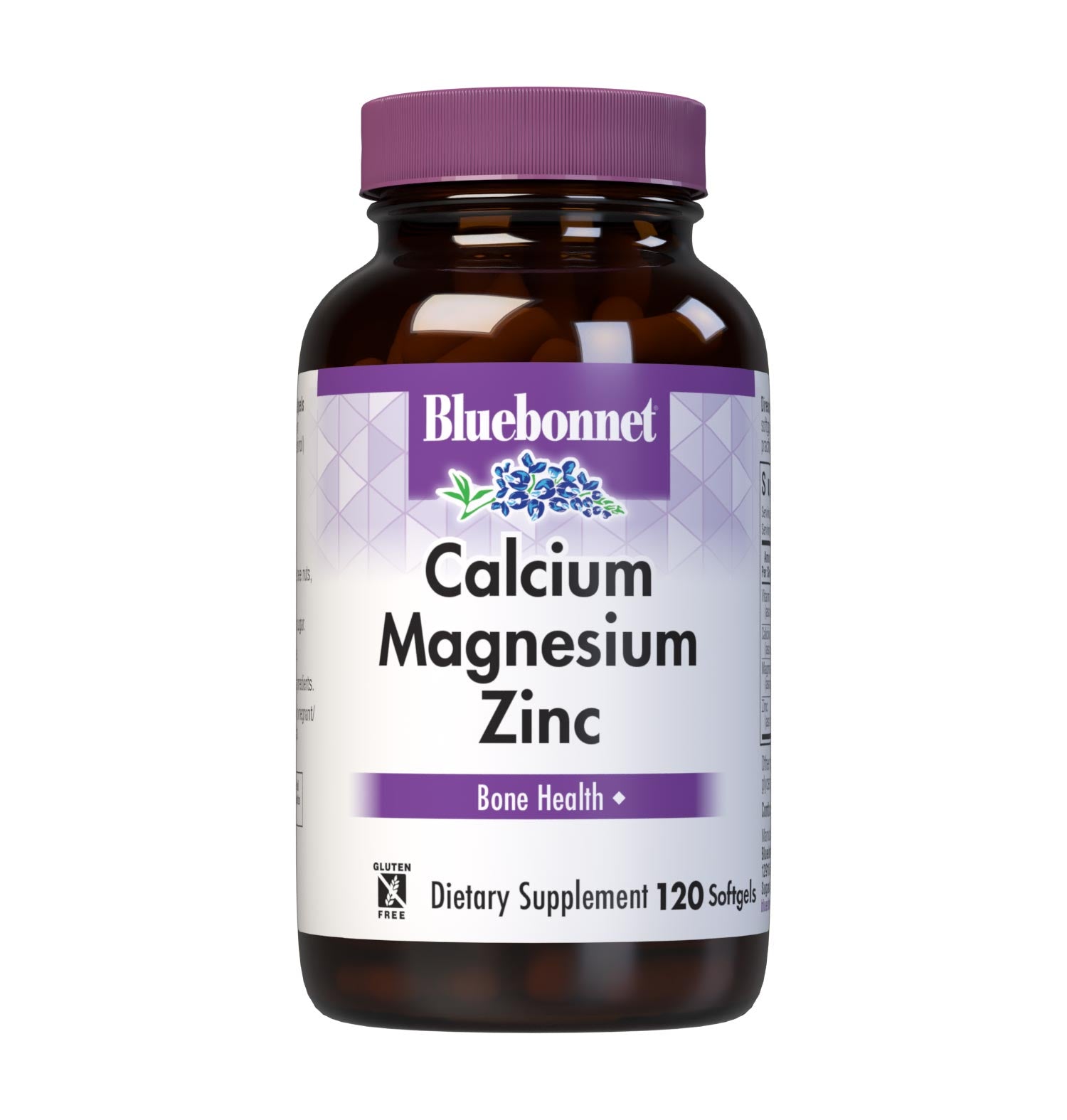 Bluebonnet's Calcium Magnesium Zinc 60 Softgels are formulated with a combination of calcium, magnesium, zinc high potency combination of calcium, magnesium, zinc, and vitamin D3 (cholecalciferol) from lanolin for strong, healthy bones. #size_120 count