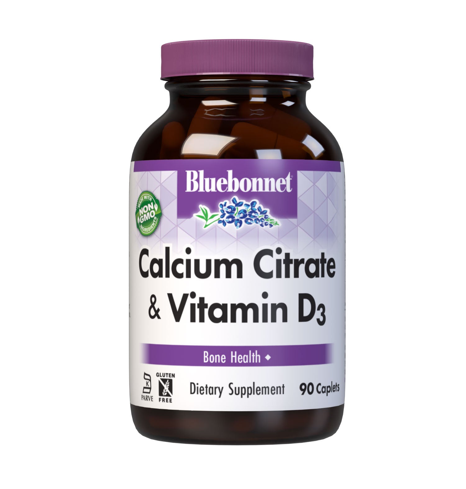 Bluebonnet's Calcium Citrate and Vitamin D3 90 Caplets are formulated with calcium in a chelate of calcium citrate and vitamin D3 (cholecalciferol) from lanolin for strong, healthy bones. #size_90 count