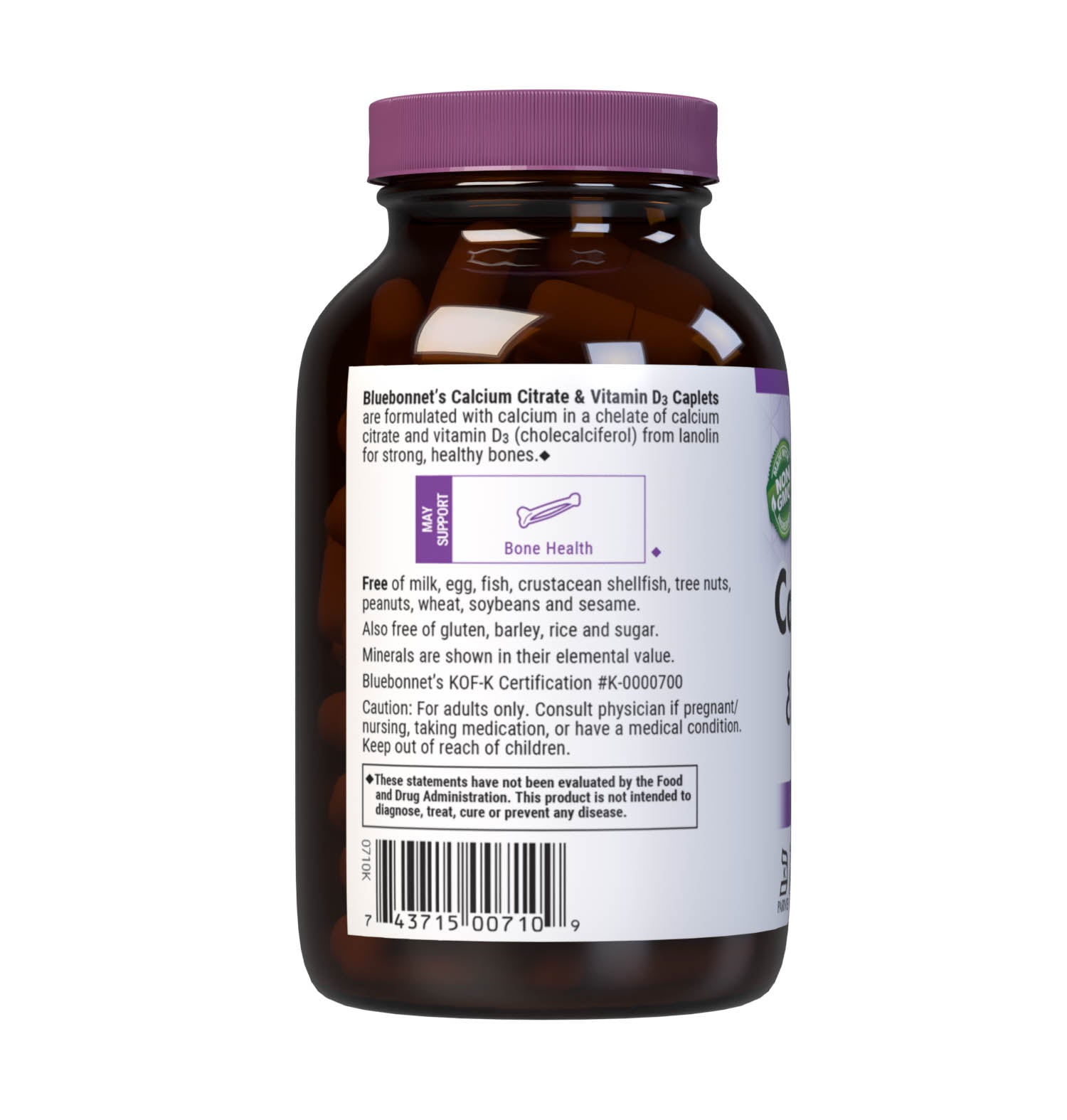 Bluebonnet's Calcium Citrate and Vitamin D3 90 Caplets are formulated with calcium in a chelate of calcium citrate and vitamin D3 (cholecalciferol) from lanolin for strong, healthy bones. Description panel. #size_90 count