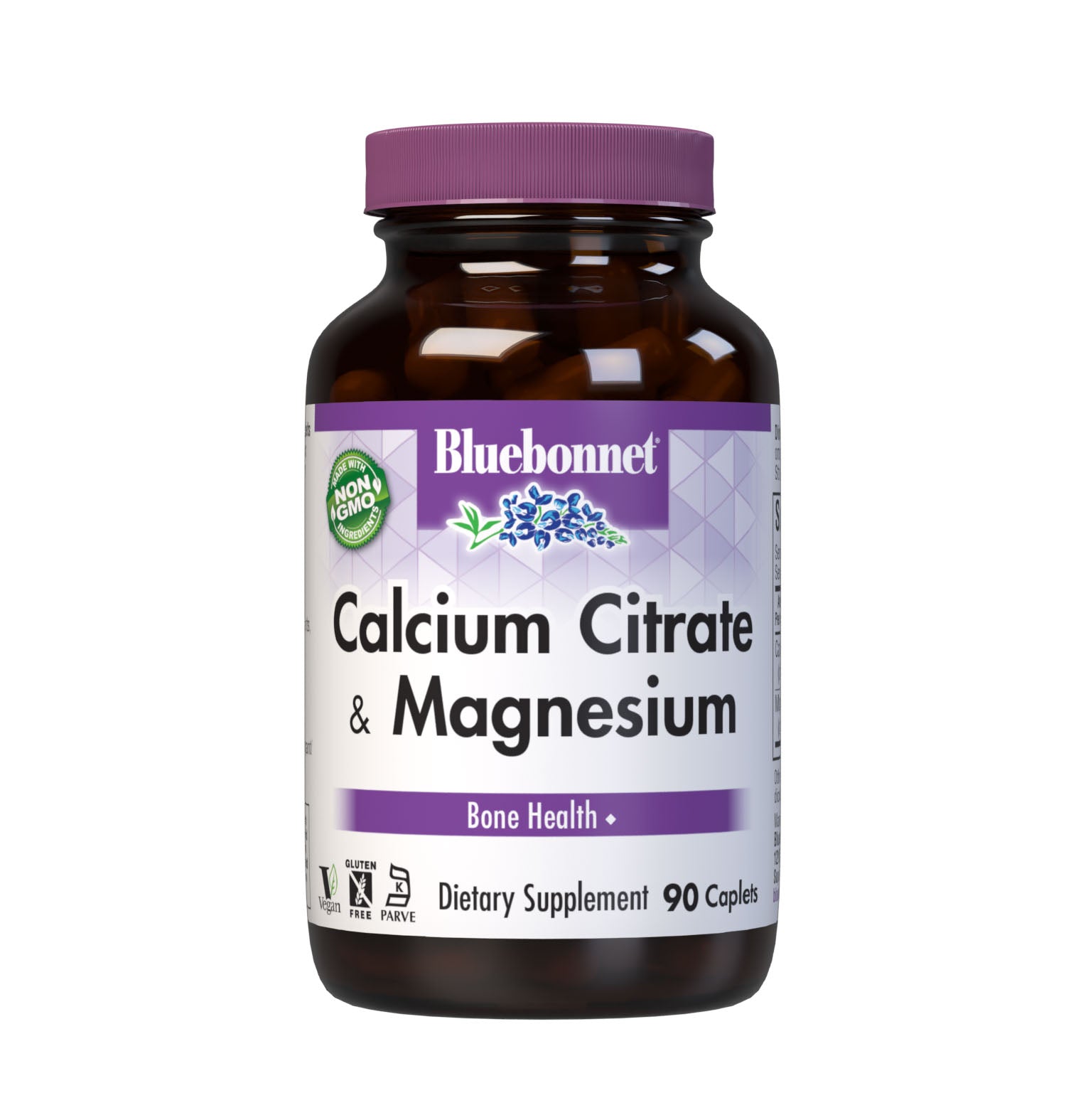 Bluebonnet's Calcium Citrate & Magnesium 90 Caplets are formulated with calcium in a chelate of calcium citrate and magnesium from reacted magnesium aspartate for strong, healthy bones. #size_90 count