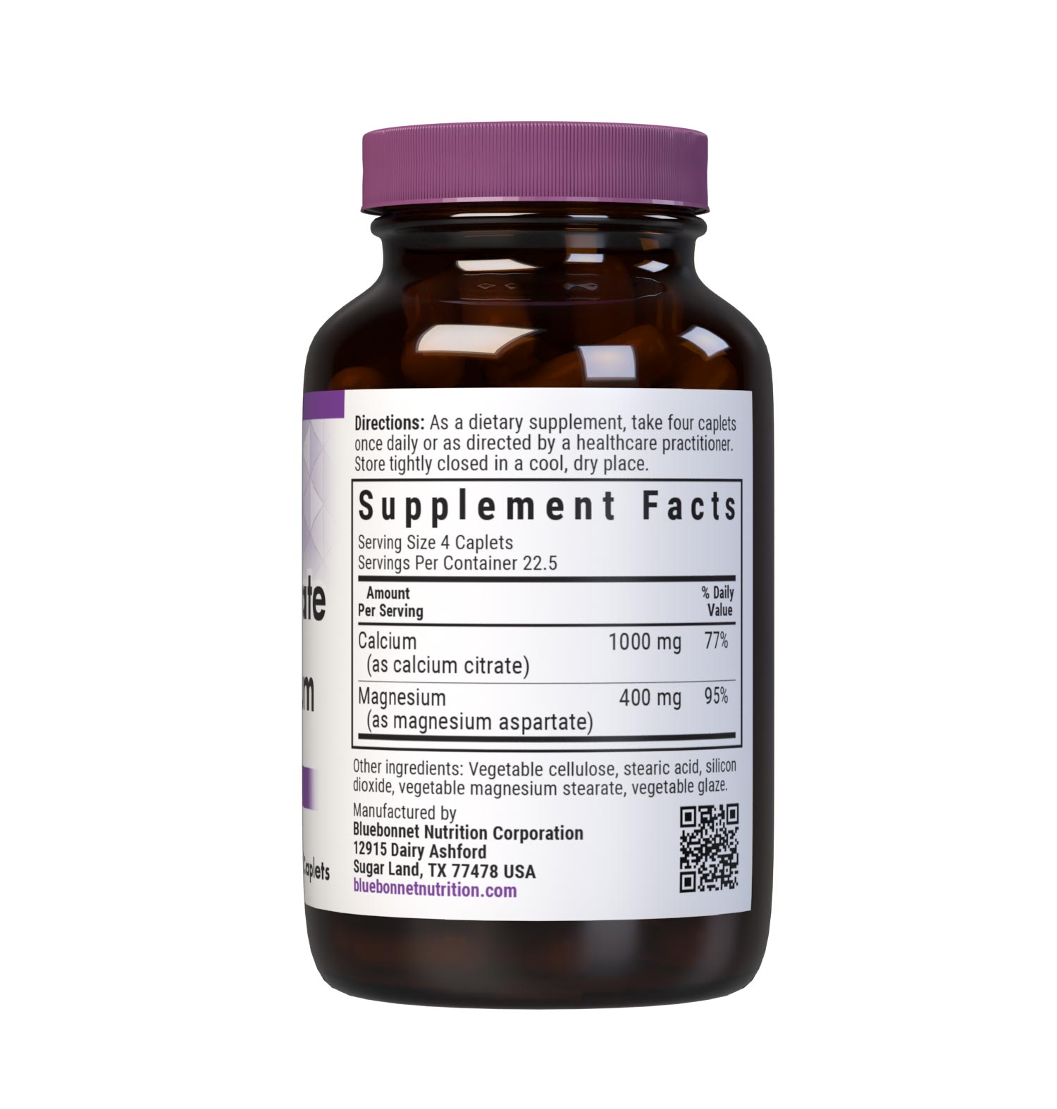 Bluebonnet's Calcium Citrate & Magnesium 90 Caplets are formulated with calcium in a chelate of calcium citrate and magnesium from reacted magnesium aspartate for strong, healthy bones. Supplement facts panel. #size_90 count