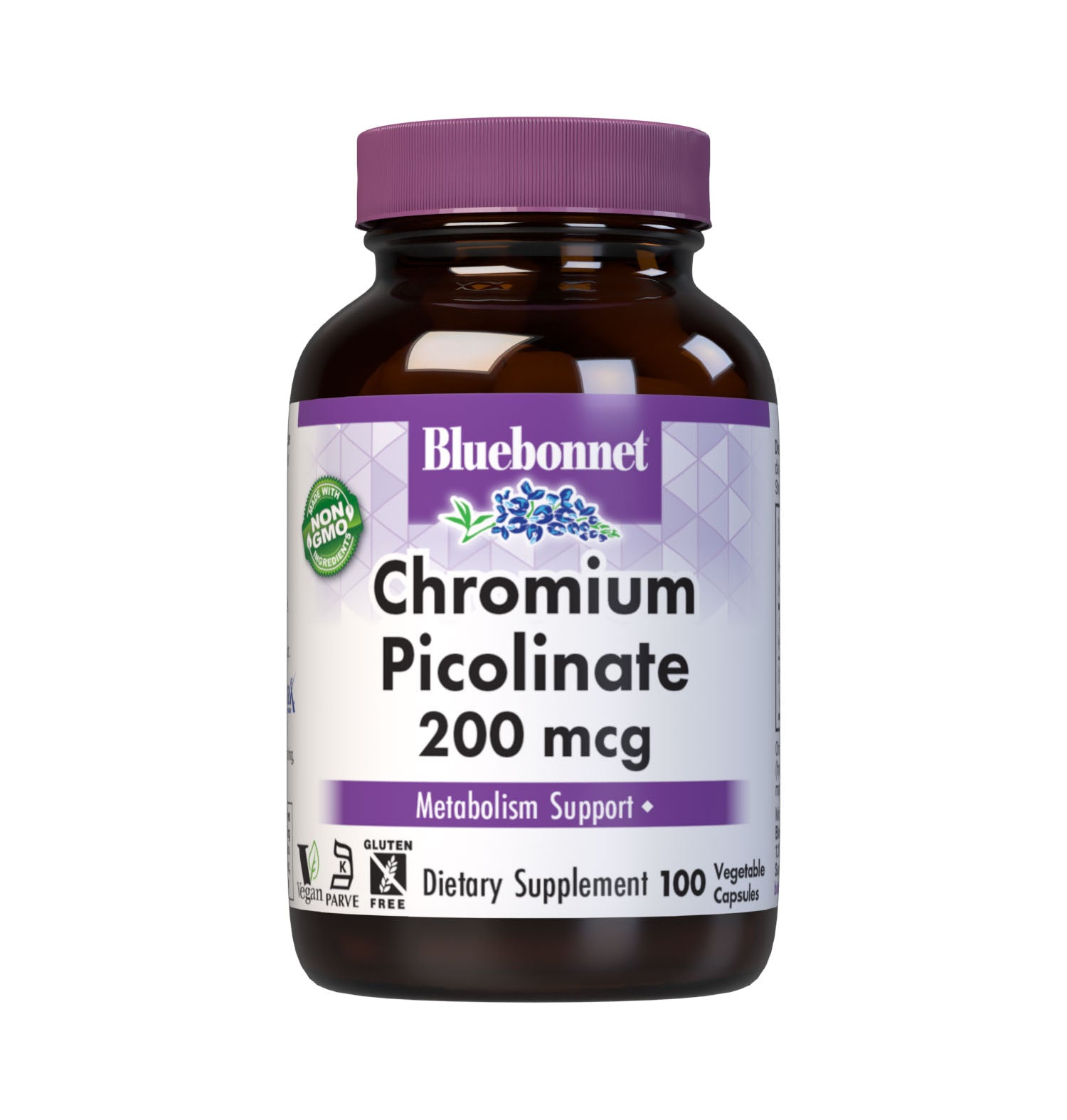 Bluebonnet's Chromium Picolinate 200 mcg 100 Vegetable Capsules are formulated with chromium in a chelate of picolinic acid to help support blood sugar levels already within the normal range. #size_100 count