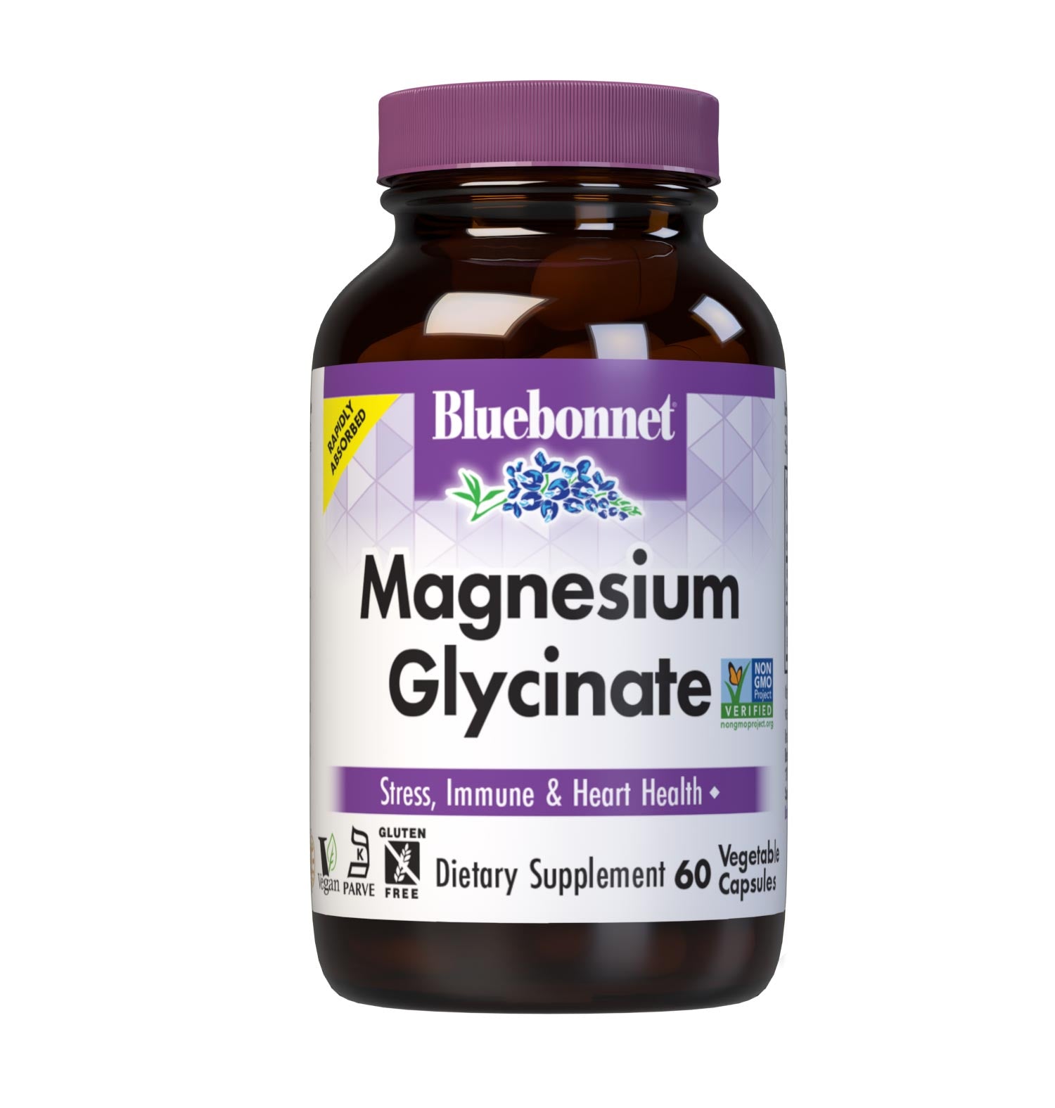 Bluebonnet’s Magnesium Glycinate 60 Vegetable Capsules are formulated with 400 mg per serving of elemental magnesium from fully reacted magnesium glycinate, a more rapidly absorbed amino acid mineral complex from Albion. Magnesium supports energy production and is critical for enzyme function. Available in easy-to-swallow vegetable capsules for maximum assimilation and absorption. #size_60 count