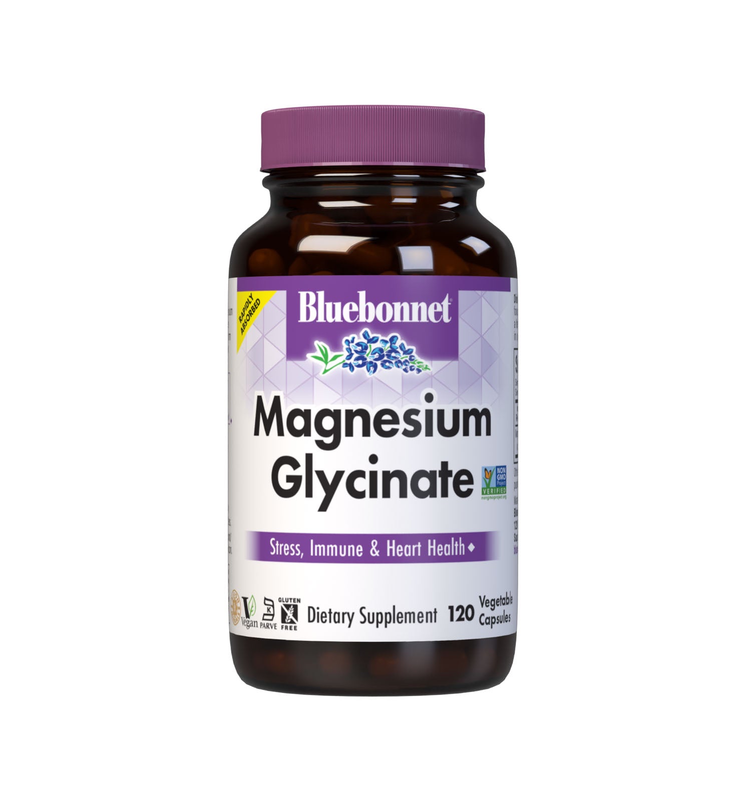 Bluebonnet’s Magnesium Glycinate 120 Vegetable Capsules are formulated with 400 mg per serving of elemental magnesium from fully reacted magnesium glycinate, a more rapidly absorbed amino acid mineral complex from Albion. Magnesium supports energy production and is critical for enzyme function. Available in easy-to-swallow vegetable capsules for maximum assimilation and absorption. #size_120 count