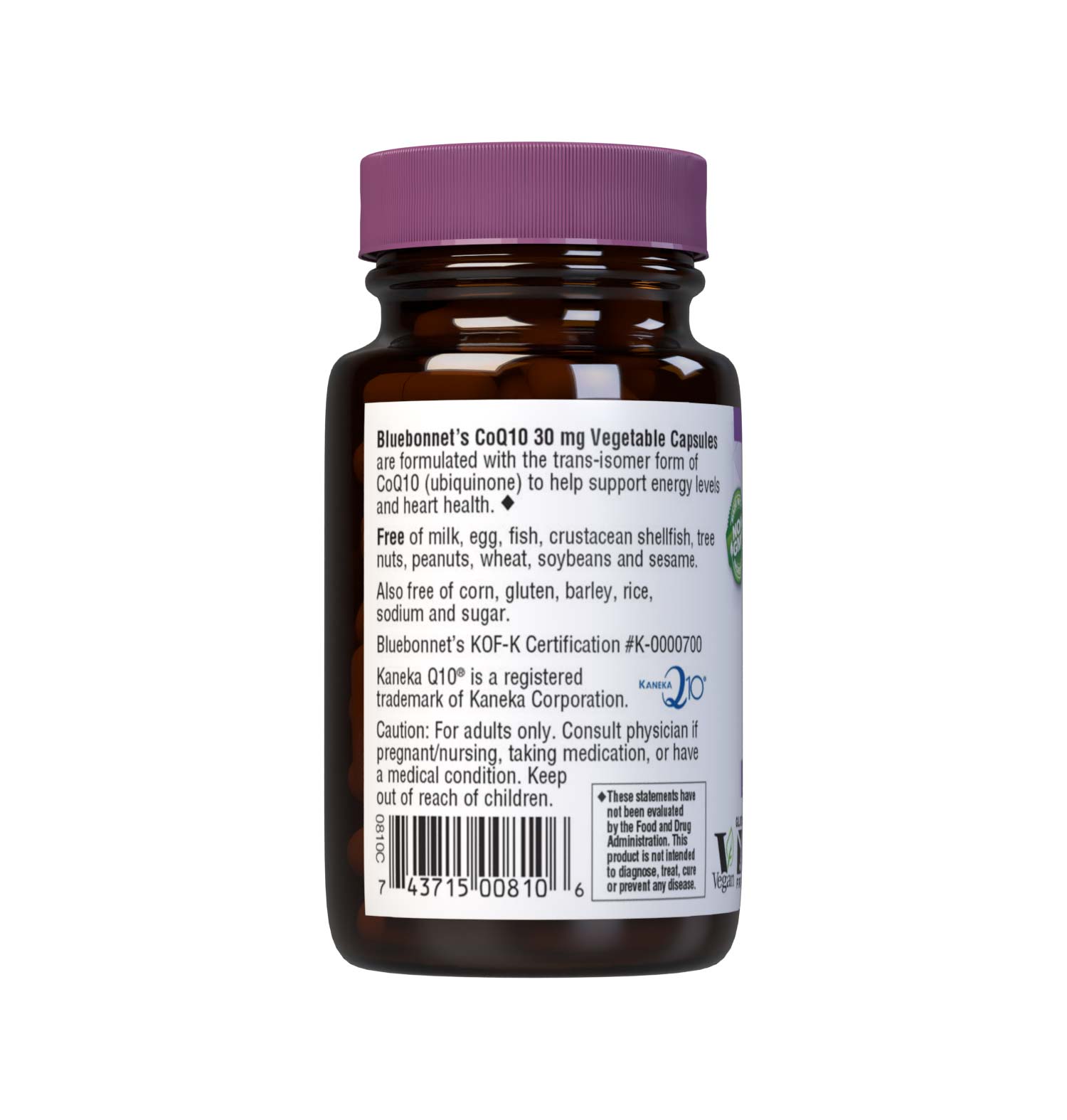 Bluebonnet’s CoQ10 30 mg 30 Vegetable Capsules provide 100% “trans-isomer” coenzyme Q10. Description panel. #size_30 count