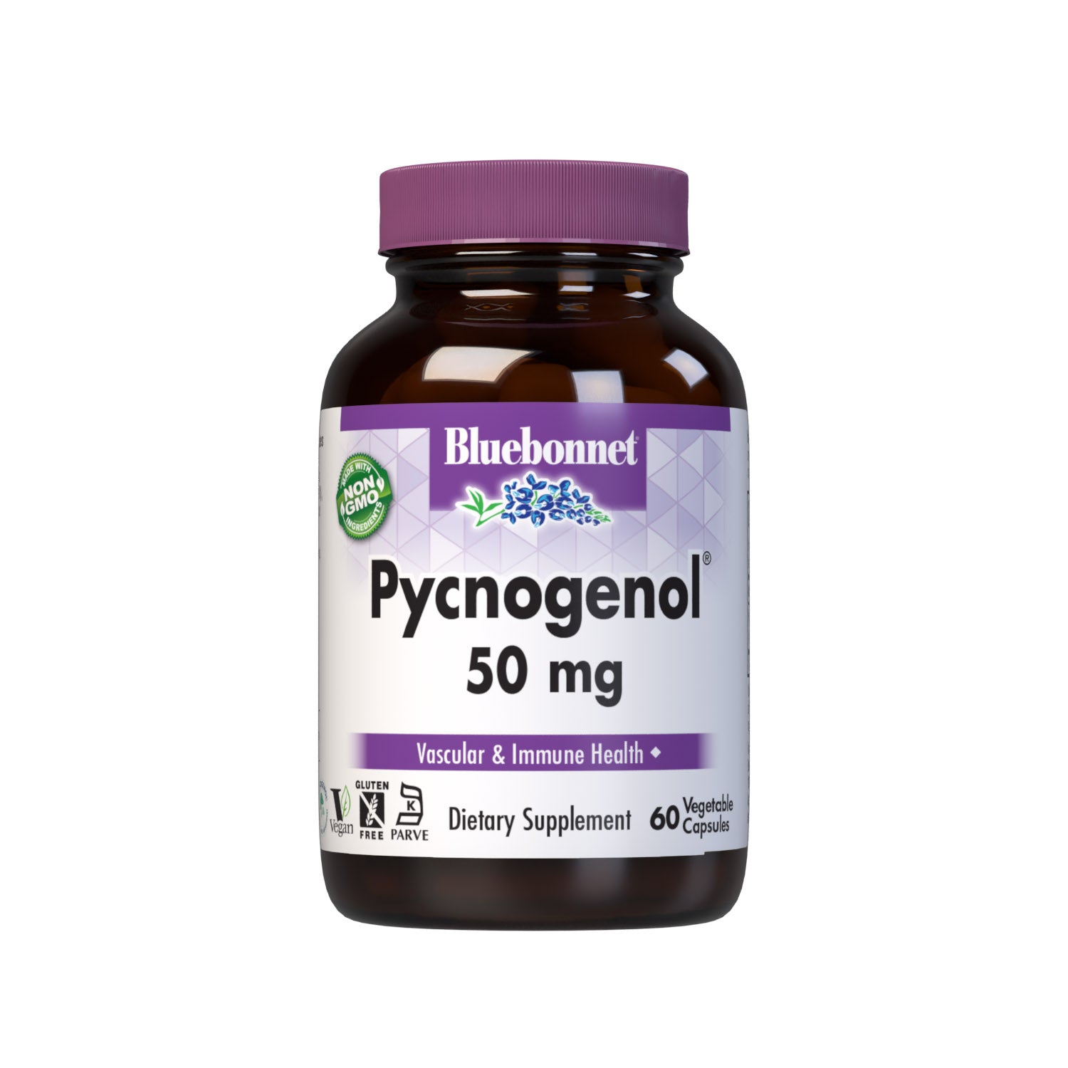 Bluebonnet’s Pycnogenol 50 mg 60 Vegetable Capsules are derived from the bark of the European coastal pine, Pinus maritima. Pycnogenol is a plant extract concentrated in oligomeric proanthocyanidins (OPCs), a water-soluble bioflavonoid. Pycnogenol may help support vascular function and immune response. #size_60 count