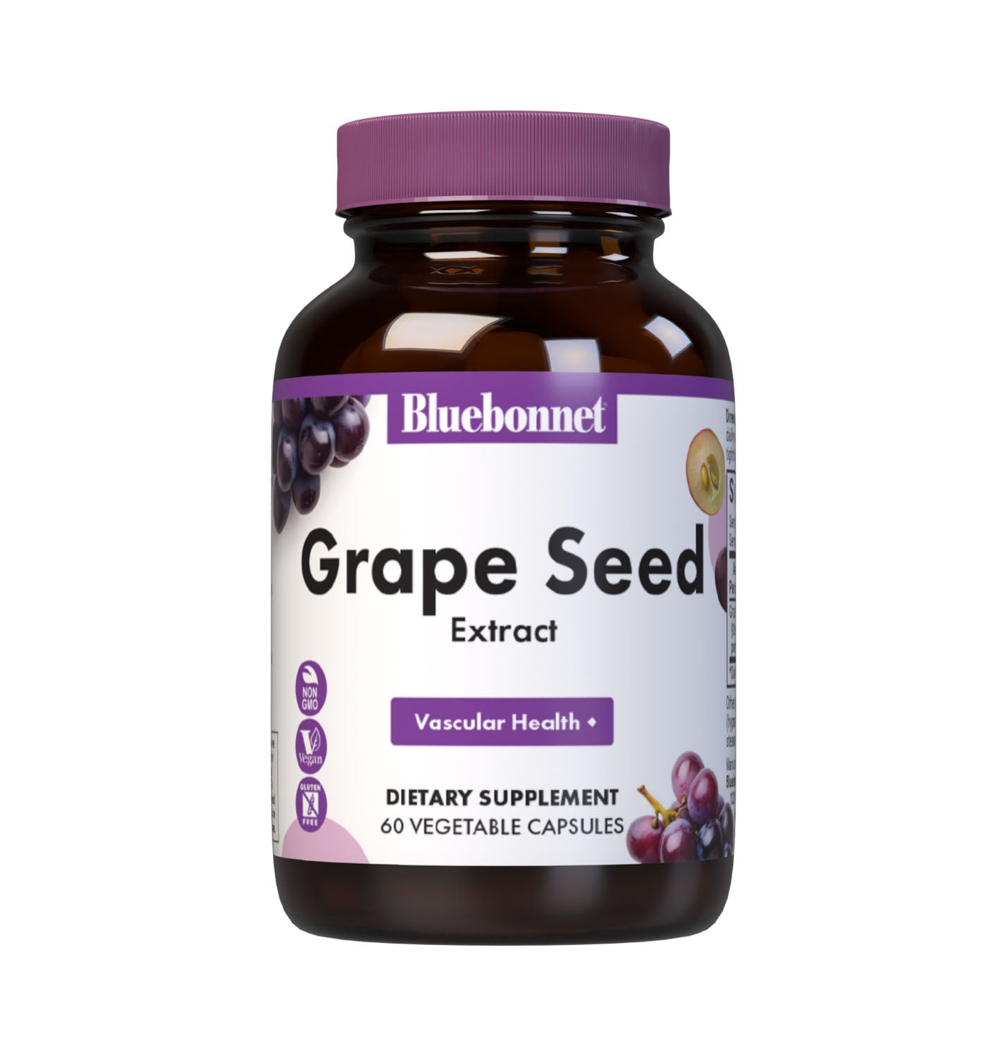 Bluebonnet’s Super Fruit Grape Seed Extract 60 Vegetable Capsules are derived from Champagne grape seeds imported from France. These special grape seeds are turned into an extract known as Leucoselect supplying 100 mg per serving of grape seed extract standardized to 95% total polyphenols including oligomeric proanthocyanidins, monomeric polyphenols and flavonoids. #size_60 count