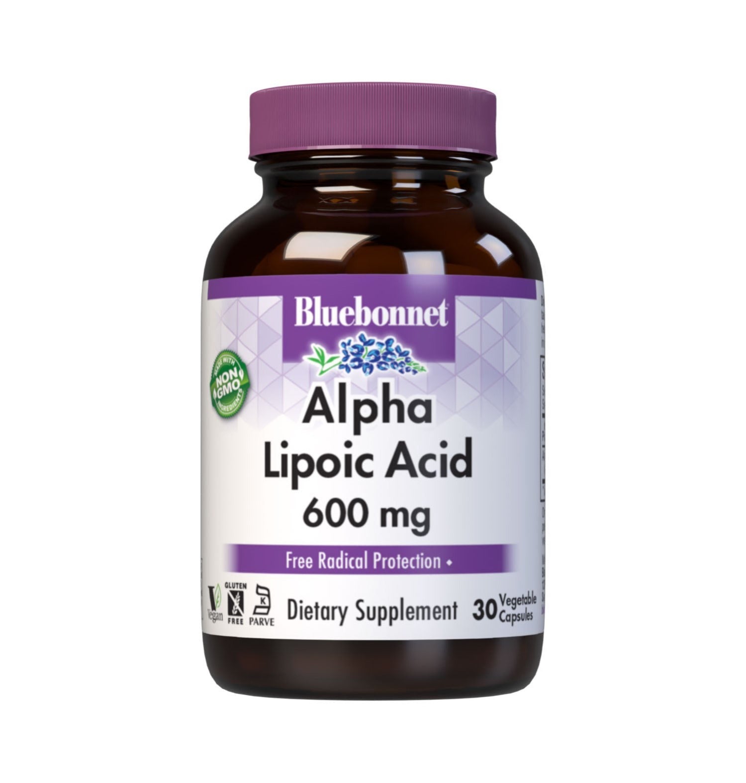 Bluebonnet’s Alpha Lipoic Acid 600 mg 30 Vegetable Capsules are formulated with alpha lipoic acid in its crystalline form. Alpha lipoic acid is a unique antioxidant that is both fat-soluble and water-soluble, and is known for its free radical scavenger activity. #size_30 count