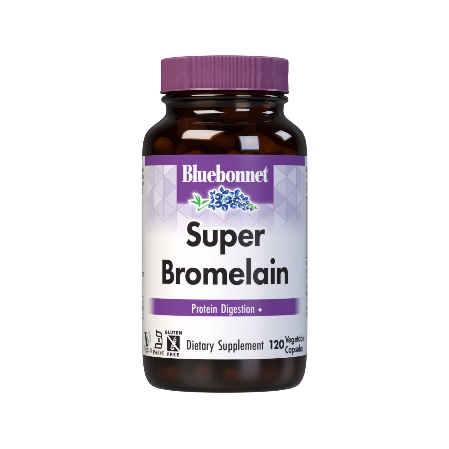 Bluebonnet’s Super Bromelain 500 mg 120 Vegetable Capsules are formulated with 2400 GDU/gm of bromelain from pineapple. Bromelain assists in the digestion of protein. #size_120 count