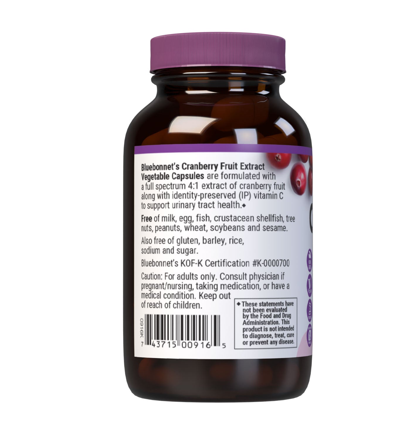 Bluebonnet’s Cranberry Fruit Extract with Vitamin C 60 Vegetable Capsules are Formulated with 500 mg of Cranberry Fruit Extract & 60 mg Identity-Preserved Vitamin C to help support urinary tract health. Description panel. #size_60 count