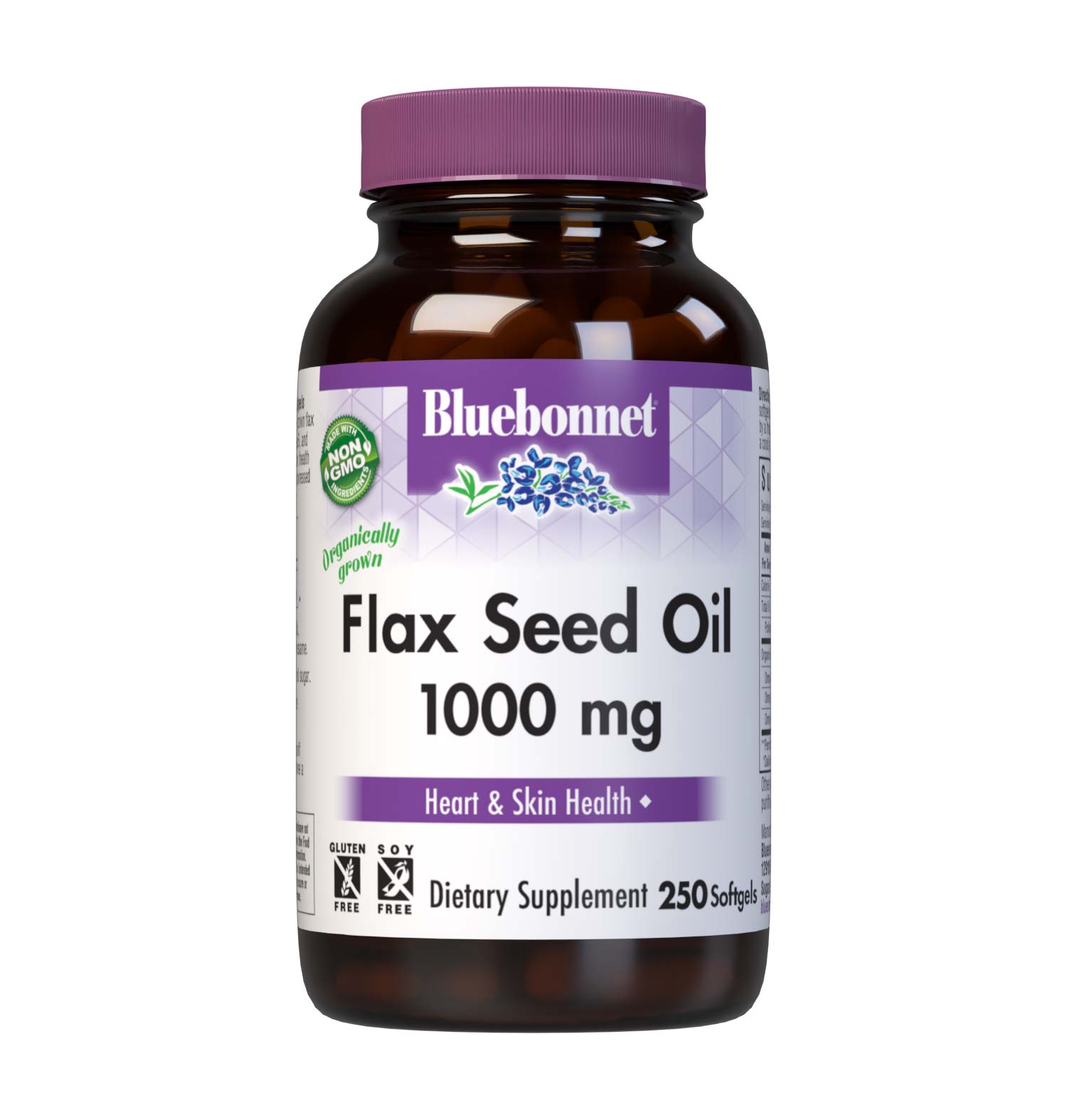Bluebonnet’s Flax Seed Oil 1000 mg Softgels are formulated with certified organically grown flax seed, a known source of omega-3, omega-6and omega-9 fatty acids that help support cardiovascular health and the maintenance of healthy skin. Cold pressed without the use of chemical solvents. #size_250 count