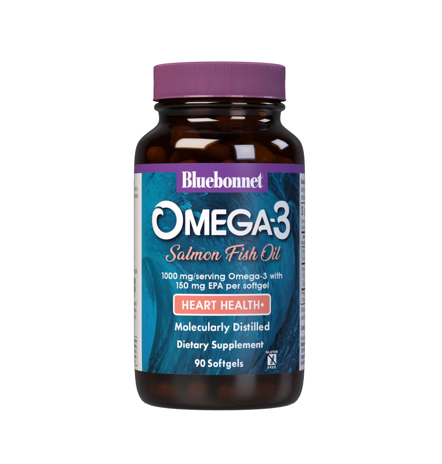 Bluebonnet’s Omega-3 Salmon Oil 90 Softgels are formulated with a specific ratio of EPA and DHA to help support heart health, blood flow, and blood pressure within the normal range by utilizing ultra-refined omega 3-s from salmon fish oil. #size_90 count