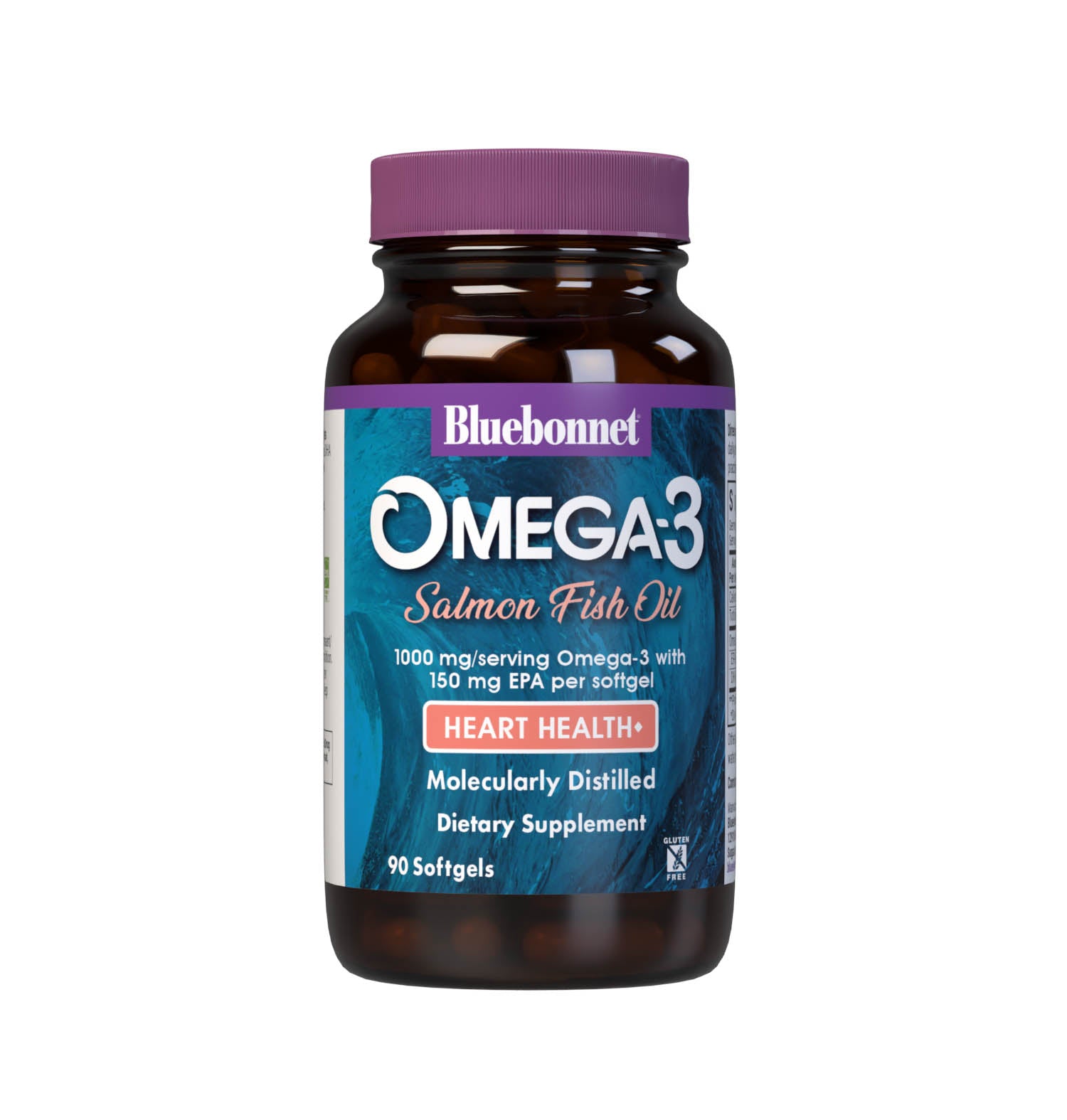 Bluebonnet’s Omega-3 Salmon Oil 90 Softgels are formulated with a specific ratio of EPA and DHA to help support heart health, blood flow, and blood pressure within the normal range by utilizing ultra-refined omega 3-s from salmon fish oil. #size_90 count