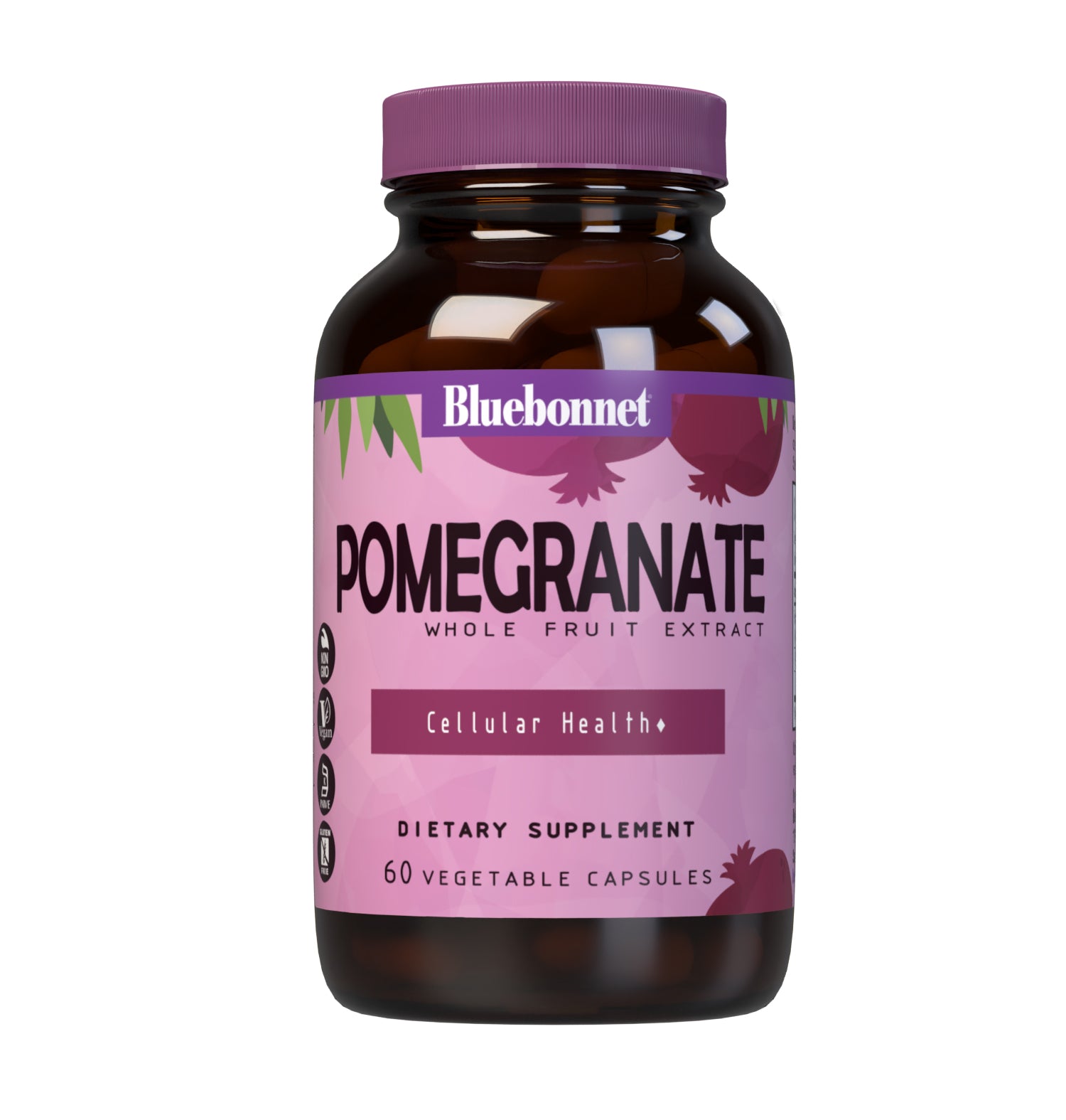 Bluebonnet’s Pomegranate Whole Fruit Extract 60 Vegetable Capsules are formulated with a whole fruit extract that supplies polyphenols and punacalagins that provide free radical protection.  #size_60 count