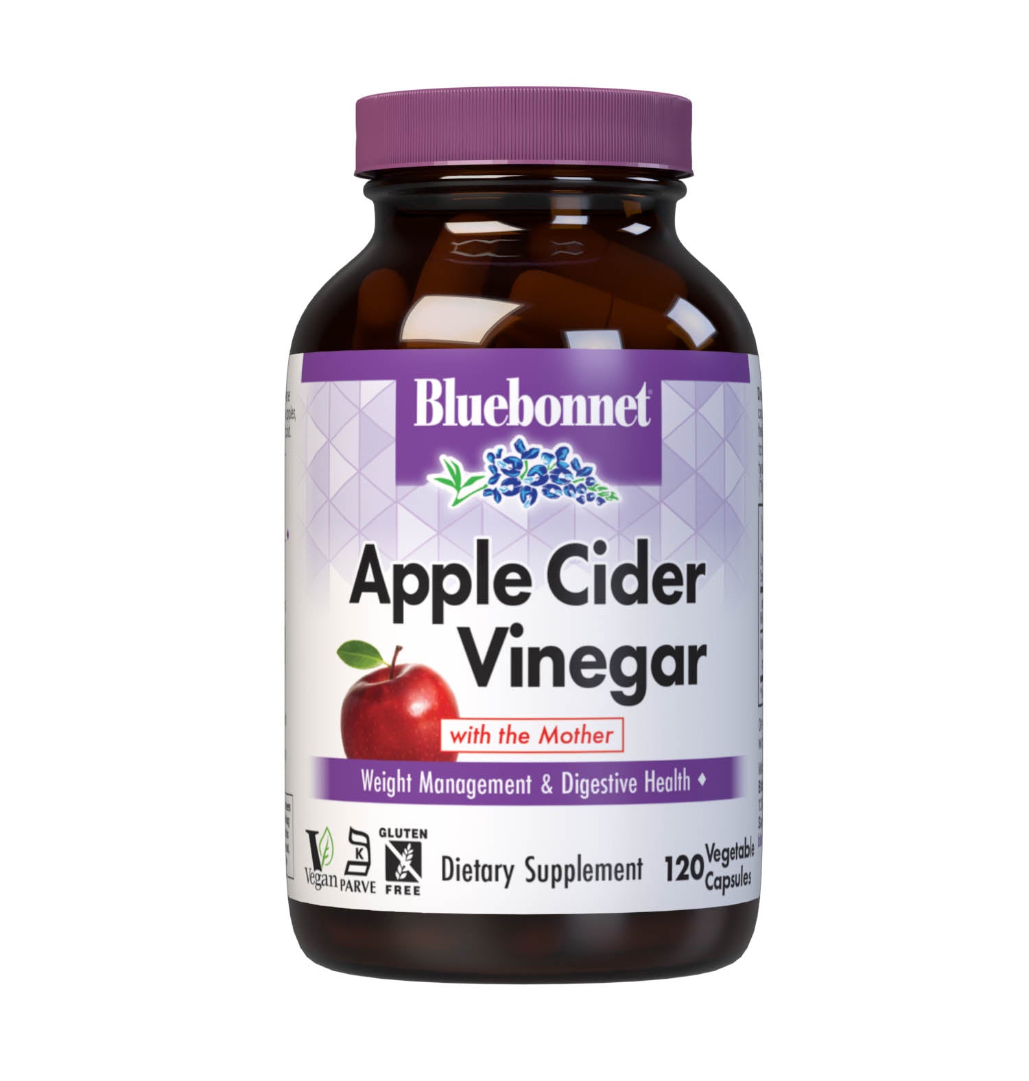 Bluebonnet’s Apple Cider Vinegar with the Mother 120 Vegetable Capsules are carefully crafted from cold-pressed juice of organic apples, which has been fermented and standardized for acetic acid to support weight management and digestive health. #size_120 count