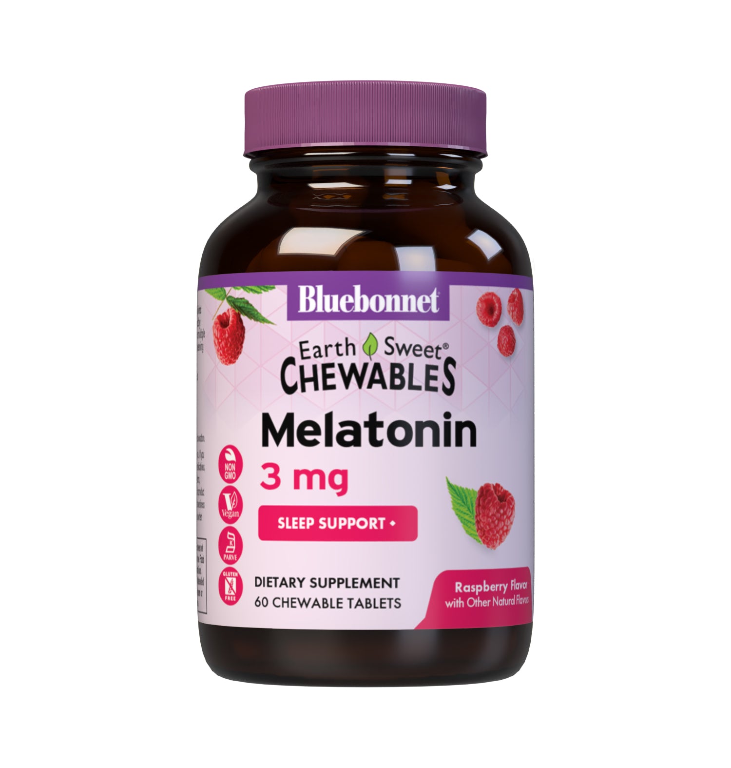 Bluebonnet’s EarthSweet Chewables Melatonin 3 mg 60 Tablets help to minimize occasional sleeplessness for those affected by disturbed sleep/wake cycles, such as those traveling across multiple time zones. This product is sweetened with EarthSweet, a proprietary mix of juice concentrates and cane crystals. #size_60 count