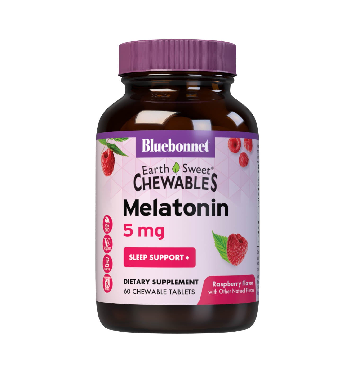 Bluebonnet’s EarthSweet Chewables Melatonin 5 mg 60 Tablets help minimize occasional sleeplessness for those affected by disturbed sleep/wake cycles, such as those traveling across multiple time zones. This product is sweetened with EarthSweet, a proprietary mix of fruit powders and sugar cane crystals. #size_60 count