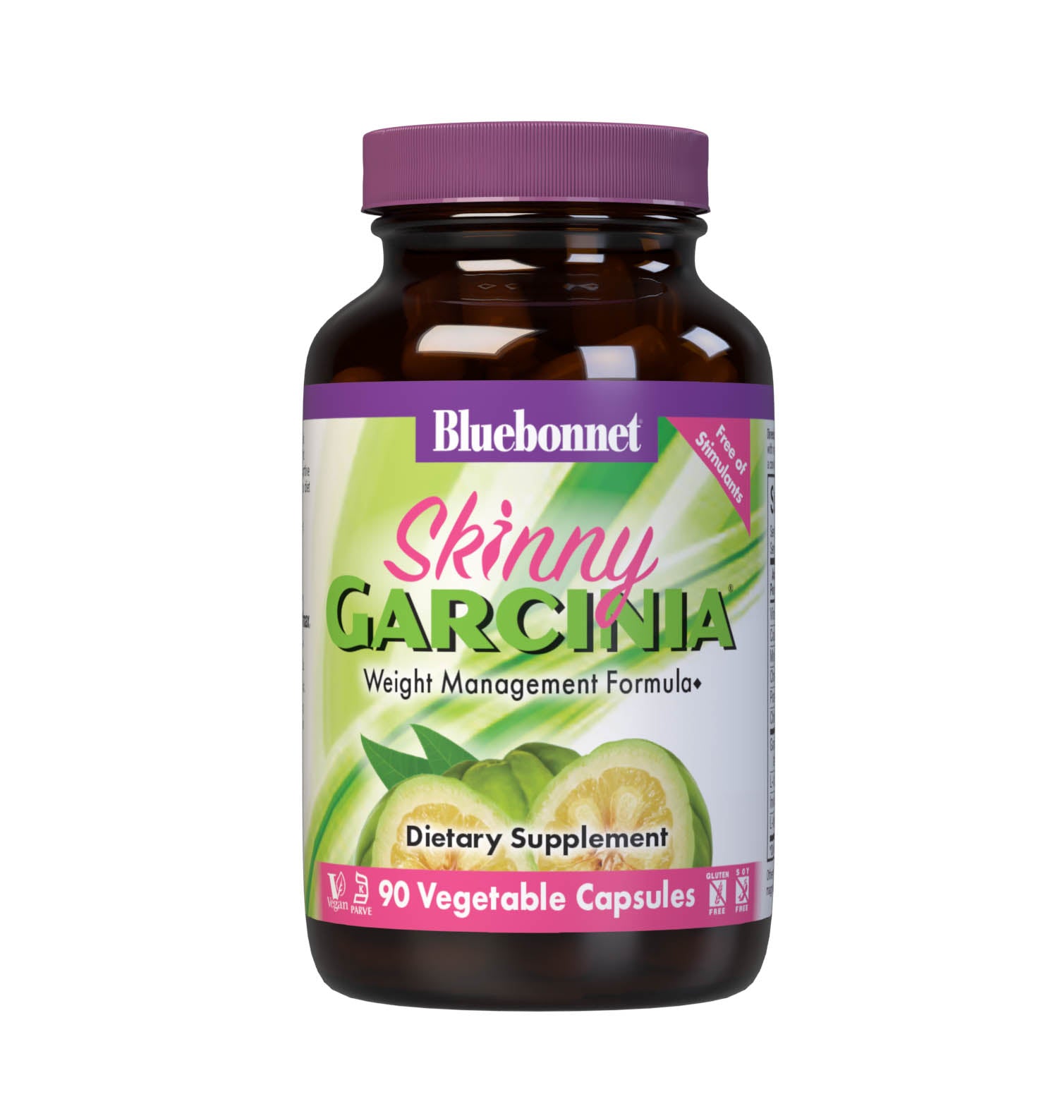 Bluebonnet’s Skinny Garcinia 90 Vegetable Capsules are specially formulated with the patented South Asian fruit extract, Garcinia cambogia, known as Super CitriMax that is standardized to 60% [750 mg] hydroxycitric acid (HCA). When combined with proper diet and exercise, this caffeine-free, non-stimulant formula may help support healthy weight management by burning fat, supporting healthy blood sugar levels already within normal range, and curbing appetite. #size_90 count