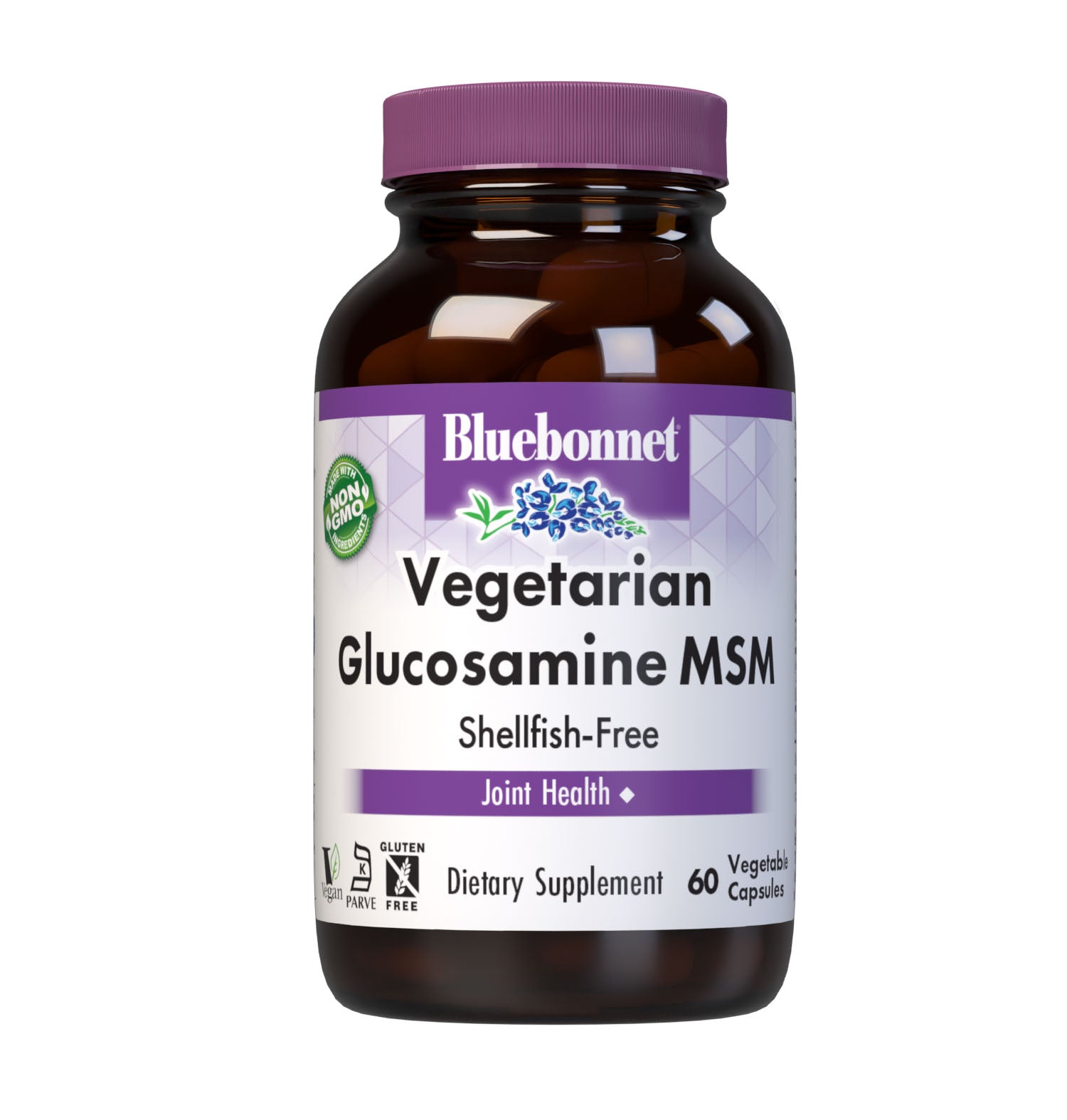 Bluebonnet’s Vegetarian Glucosamine MSM (Shellfish-Free) 60 Vegetable Capsules are formulated with a complementary, vegetarian blend of glucosamine hydrochloride known as GreenGrown and patented OptiMSM for optimal joint health. #size_60 count