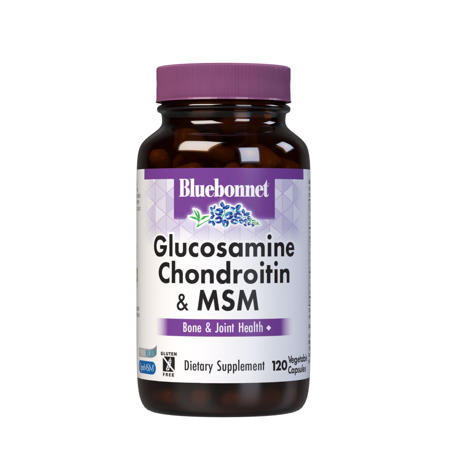 Bluebonnet’s Glucosamine Chondroitin Sulfate & MSM 120 Vegetable Capsules are specially formulated with a combination of glucosamine sulfate, chondroitin sulfate, OptiMSM an active form of sulfur, as well as vitamin C from Identity-Preserved (IP) L-ascorbic acid for optimal joint health.  #size_120 count