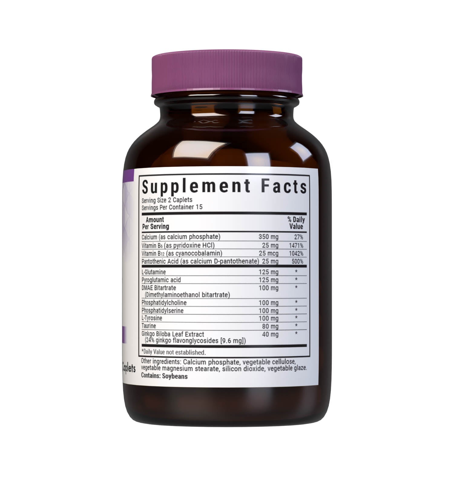 Bluebonnet’s Power Thought 30 Caplets are scientifically formulated with a powerful spectrum of highly advanced cognitive-enhancing nutrients, including sustainably-sourced botanicals, DMAE, phosphatidylserine and phosphatidylcholine, for optimal brain health. This complementary blend works to facilitate the communication between nerve cells, thereby enhancing the brain's ability to process, retain, and retrieve information for healthy cognitive function.  Supplement facts panel. #size_30 count