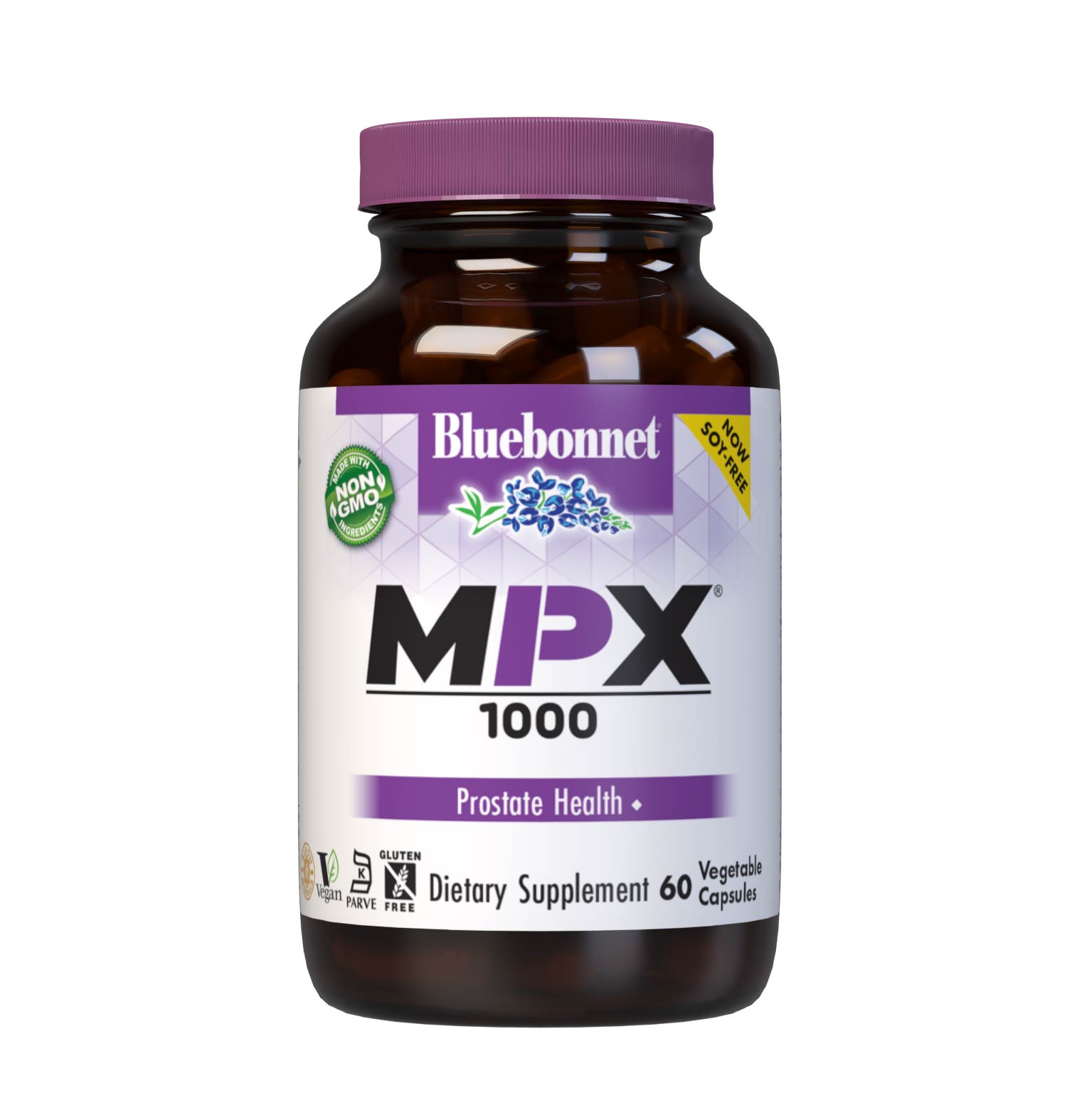 Bluebonnet’s MPX 1000 Prostate Support 60 Vegetable Capsules are scientifically formulated with innovative and complementary nutrients to support men’s prostate health, such as standardized saw palmetto berry, green tea leaf and stinging nettle root extracts, plus beta-sitosterol, pumpkin and flax seed powders with vitamin B6 and the coveted 10:1 ratio of zinc and copper in more bioavailable amino acid chelate forms. #size_60 count