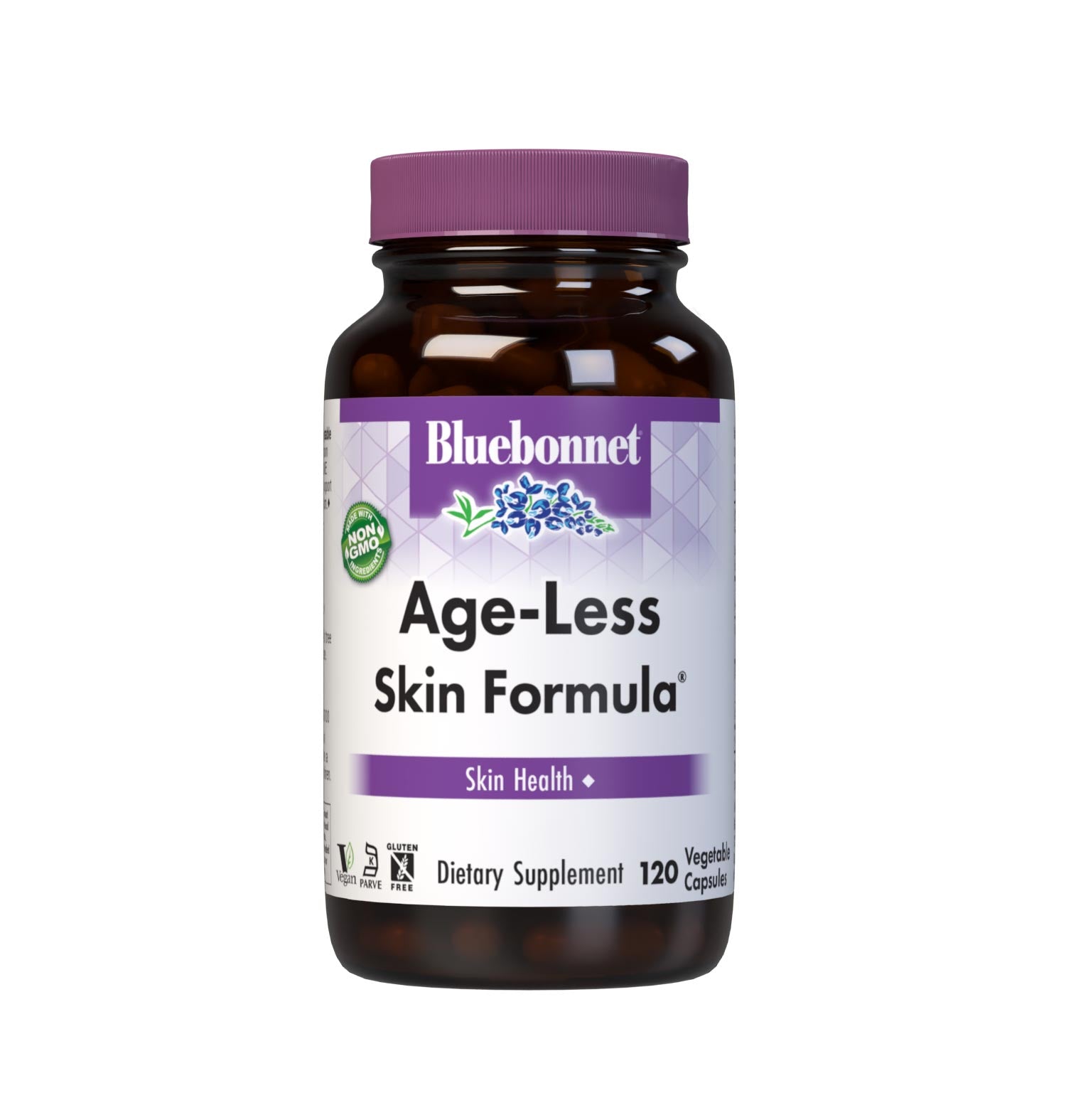 Bluebonnet’s Age-Less Skin Formula 120 Vegetable Capsules are formulated with a combination of vitamin C from ascorbyl palmitate, DMAE and alpha lipoic acid to help support skin health by boosting collagen production. #size_120 count