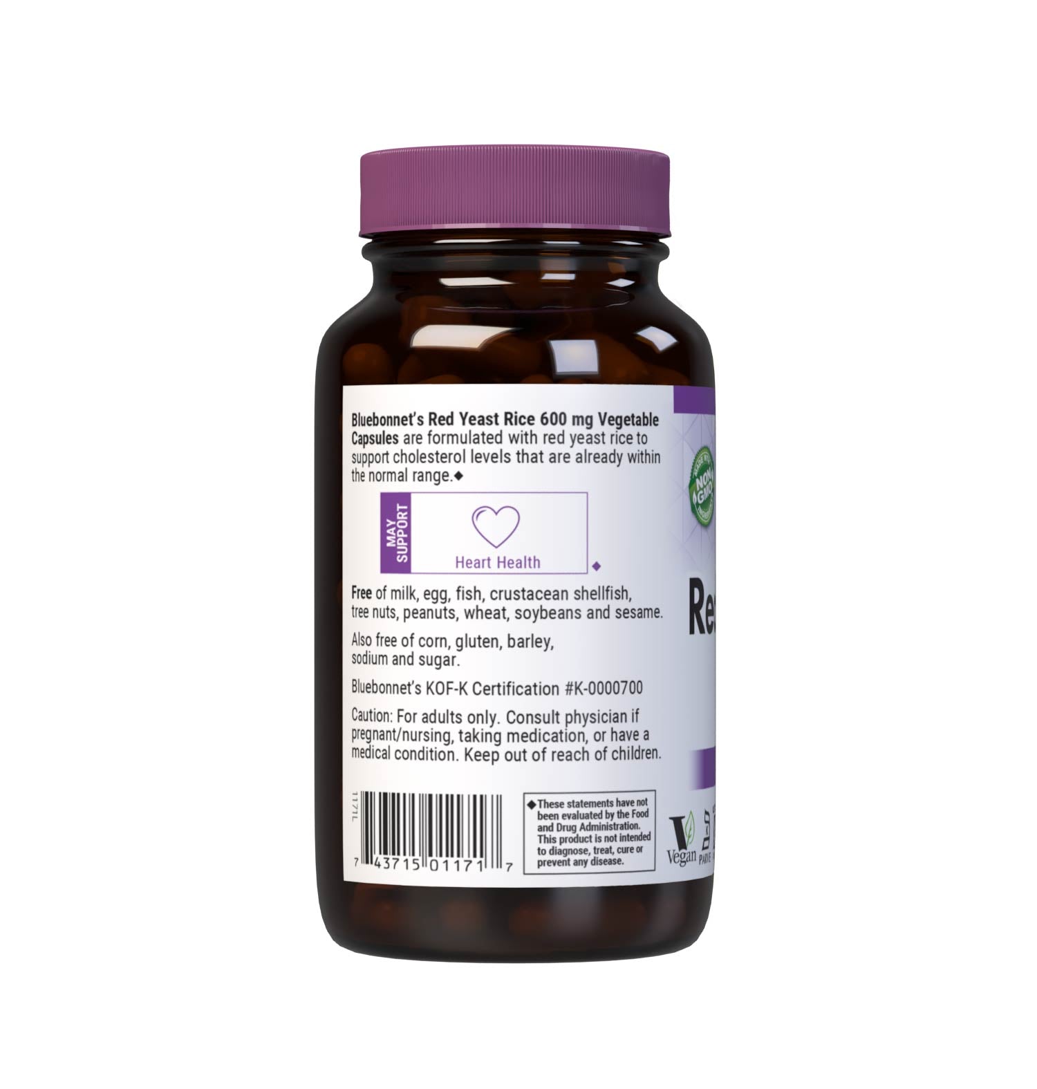 Bluebonnet’s Red Yeast Rice 600 mg 120 Vegetable Capsules are formulated with red yeast rice, which is the product of rice fermentation with various strains of the yeast, Monascus purpureus. Red yeast rice may help to maintain cholesterol levels that are already within the normal range. Description panel. #size_120 count