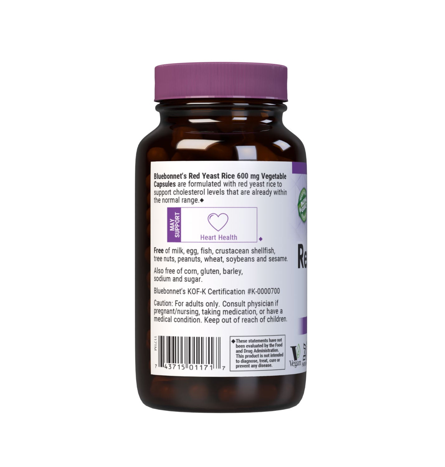Bluebonnet’s Red Yeast Rice 600 mg 120 Vegetable Capsules are formulated with red yeast rice, which is the product of rice fermentation with various strains of the yeast, Monascus purpureus. Red yeast rice may help to maintain cholesterol levels that are already within the normal range. Description panel. #size_120 count