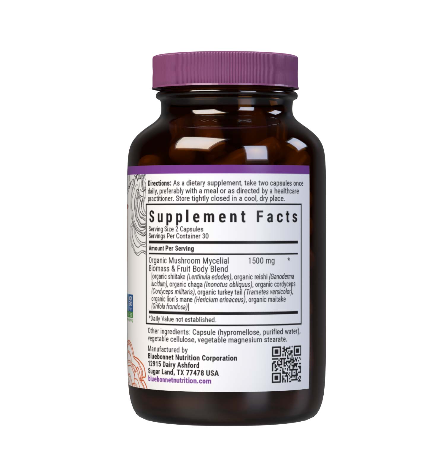 Bluebonnet’s Myco-7 Mushroom Defense Vegetable Capsules are formulated with seven organically grown, whole, full-cycle, mushrooms that are cultivated using solid state fermentation that deliver both the mycelial biomass and fruit bodies to help support immune health, energy & vitality, and daily wellness. Supplement facts panel. #size_60 count