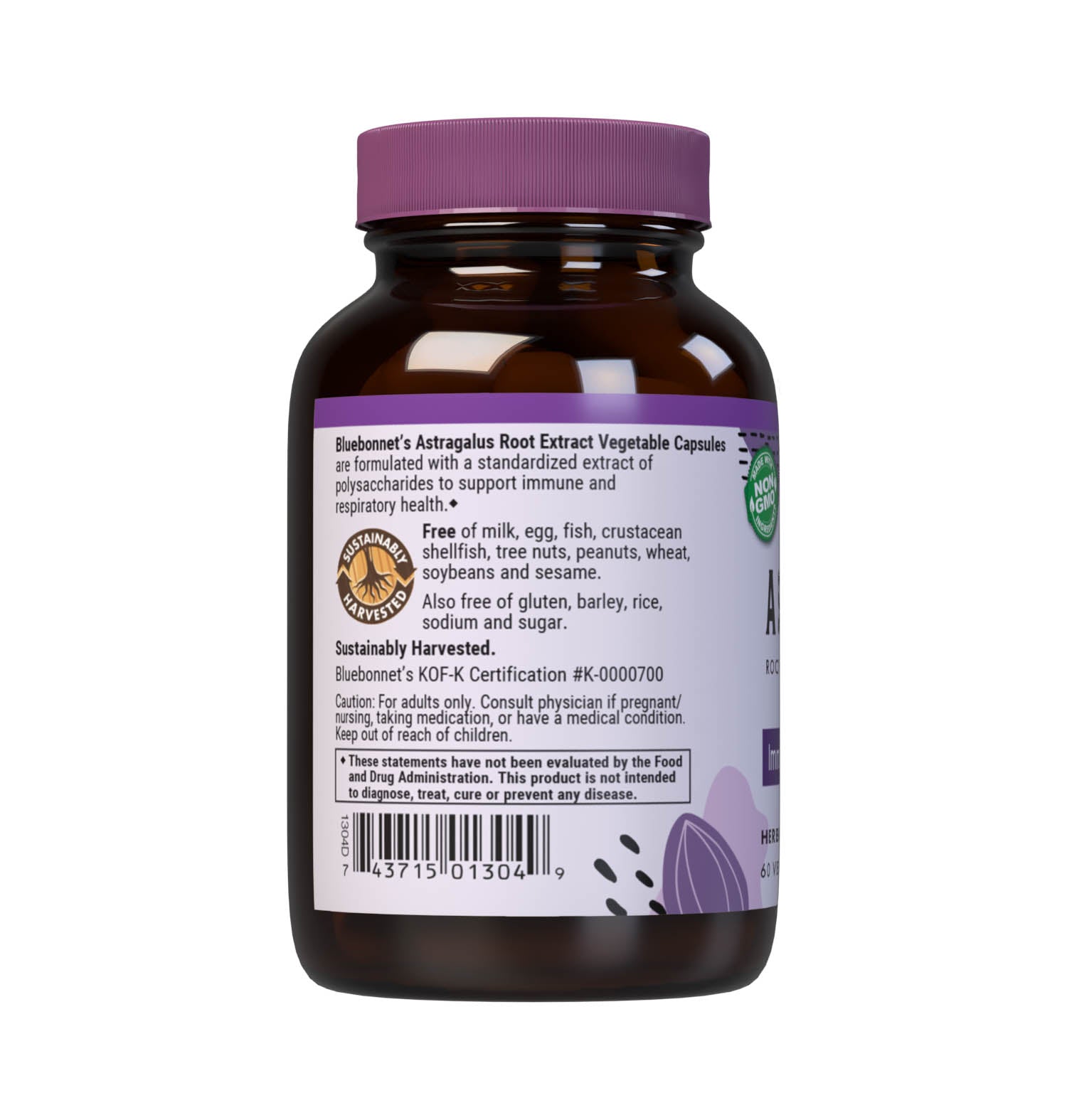 Bluebonnet’s Astragalus Root Extract 60 Vegetable Capsules provide a standardized extract of polysaccharides, the most researched active constituents found in astragalus root to support immune health. A clean and gentle water-based extraction method is employed to capture and preserve astragalus’ most valuable components. Description panel. #size_60 count