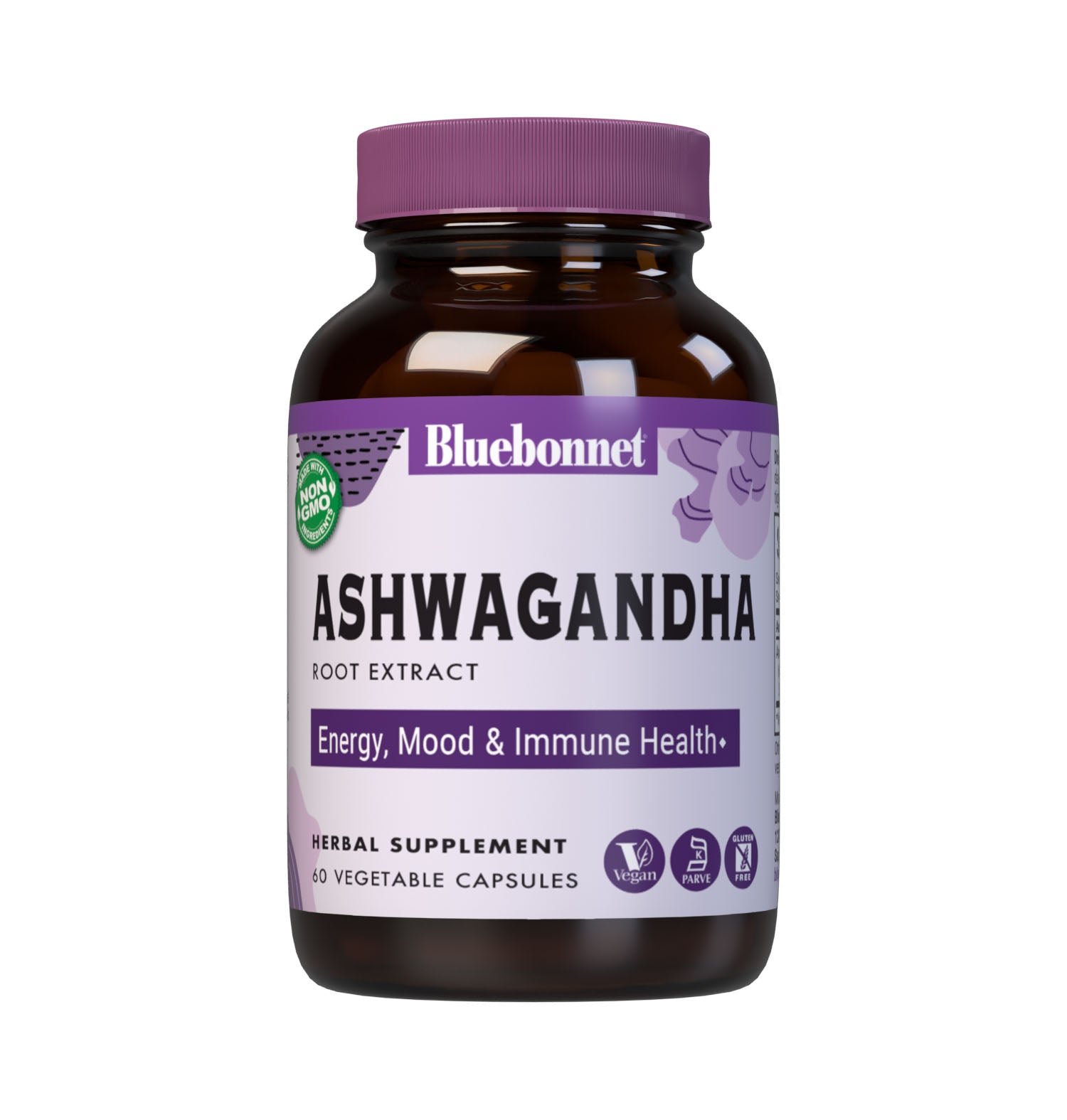 Bluebonnet’s Ashwagandha Root Extract 60 Vegetable Capsules are specially formulated with a standardized extract of withanolides from sustainably harvested, non-GMO ashwagandha root using a clean and gentle water-based extraction method. As the most researched active constituent in this Ayurvedic adaptogenic herb, withanolides are known to promote healthy energy levels while reducing stress and providing immune and cognitive support. #size_60 count