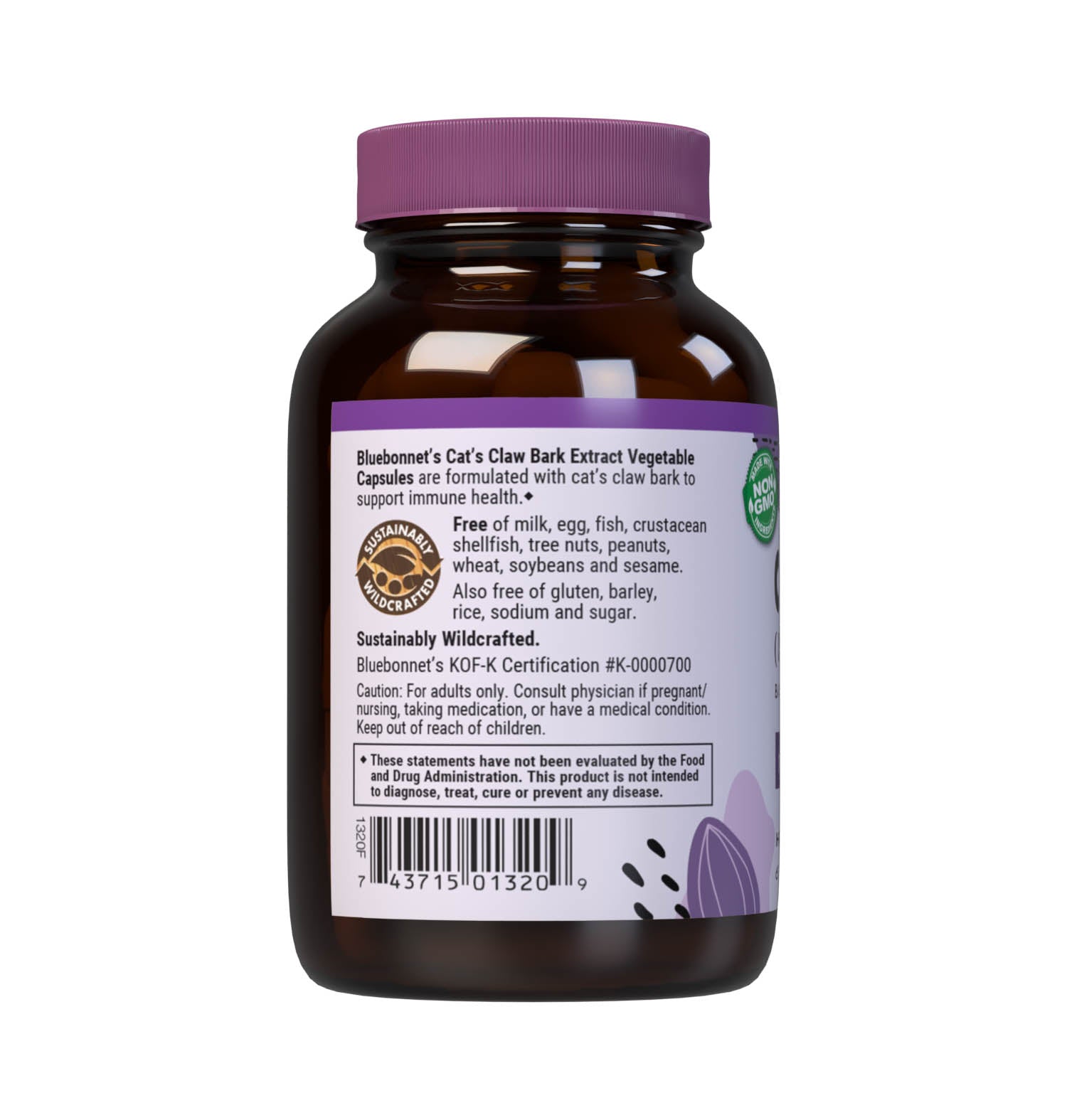 Bluebonnet’s Cat’s Claw Bark Extract 60 Vegetable Capsules contain a full spectrum extract of cat’s claw bark that is carefully produced by a clean and gentle water-based extraction method is employed to capture and preserve cat’s claw’s most valuable components. Description panel. #size_60 count