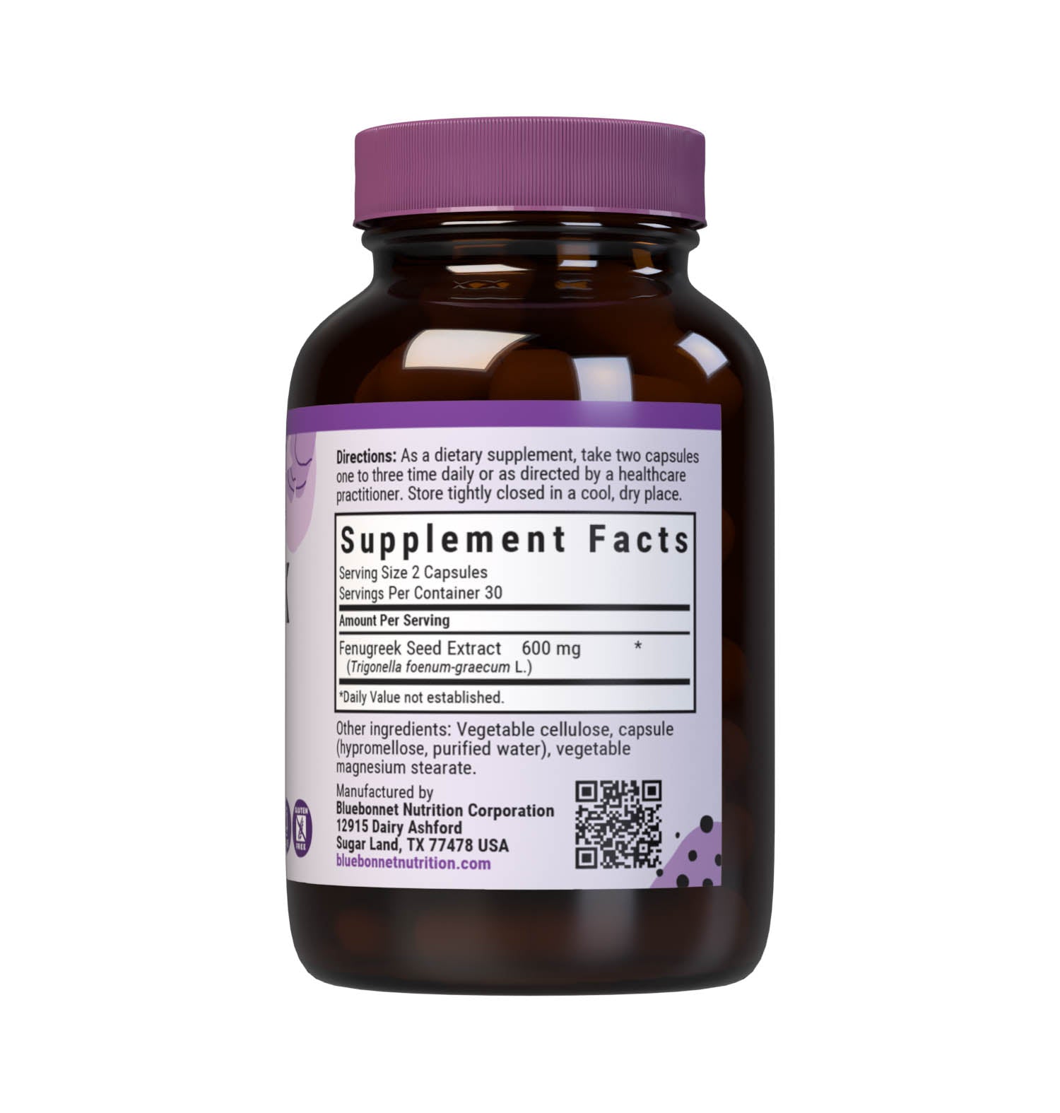 Bluebonnet’s Fenugreek Seed Extract 60 Vegetable Capsules provide a standardized extract of total saponins, the most researched active constituents found in fenugreek. A clean and gentle water-based extraction method is employed to capture and preserve fenugreek’s most valuable components. Supplement facts panel.#size_60 count