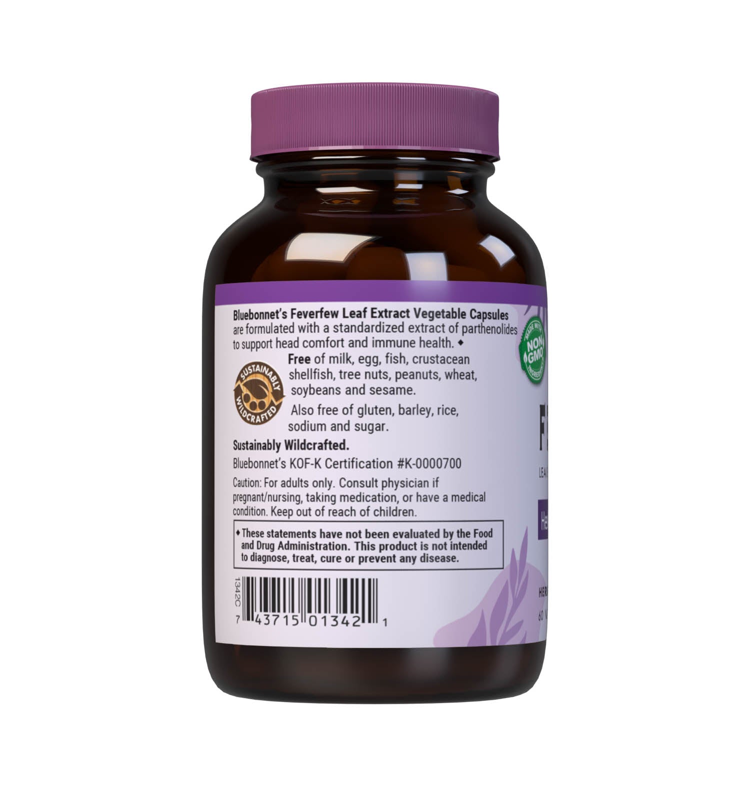 Bluebonnet’s Feverfew Leaf Extract 60 Vegetable Capsules provide a standardized extract of parthenolides, the most researched active constituents found in feverfew. A clean and gentle water-based extraction method is employed to capture and preserve feverfew’s most valuable components. Description panel. #size_60 count