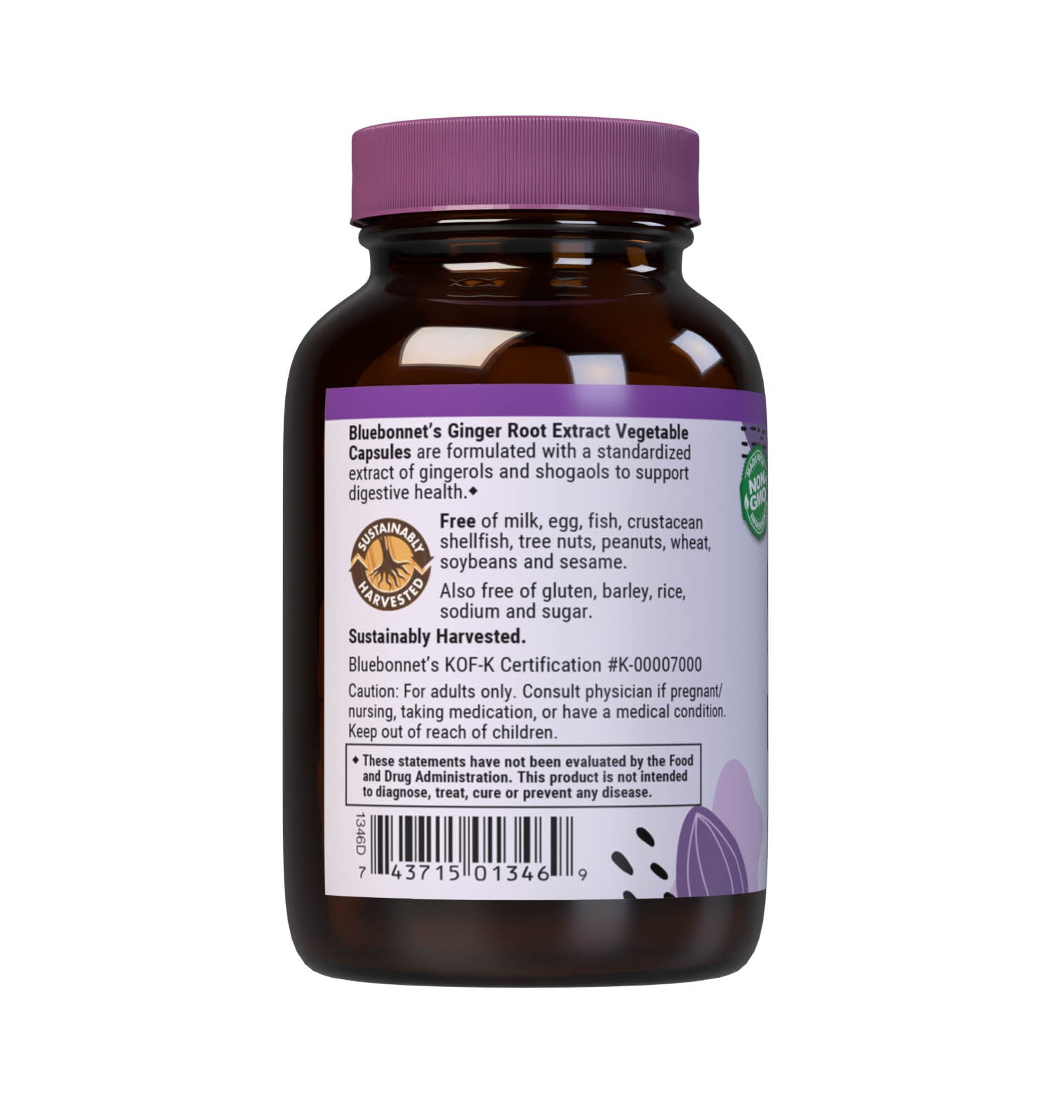 Bluebonnet’s Ginger Root Extract 60 Vegetable Capsules contain a standardized extract of gingerols and shogaols, the most researched active constituents found in ginger. A clean and gentle water-based extraction method is employed to capture and preserve ginger’s most valuable components. Description panel. #size_60 count