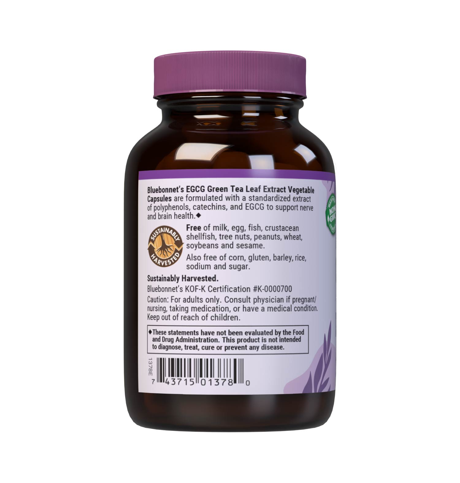 Bluebonnet’s EGCG Green Tea Leaf Extract 60 Vegetable Capsules contain a standardized extract of total polyphenols, catechins and EGCG, the most researched active constituents found in green tea. A clean and gentle water-based extraction method is employed to capture and preserve green tea’s most valuable components. Description panel. #size_60 count