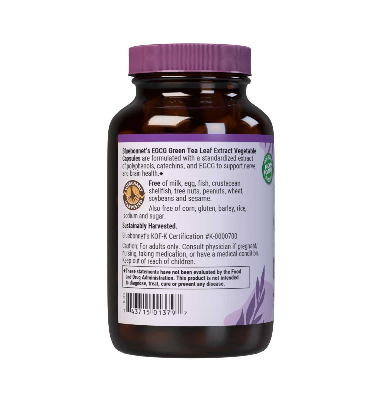 Bluebonnet’s EGCG Green Tea Leaf Extract 120 Vegetable Capsules contain a standardized extract of total polyphenols, catechins and EGCG, the most researched active constituents found in green tea. A clean and gentle water-based extraction method is employed to capture and preserve green tea’s most valuable components. Description panel. #size_120 count