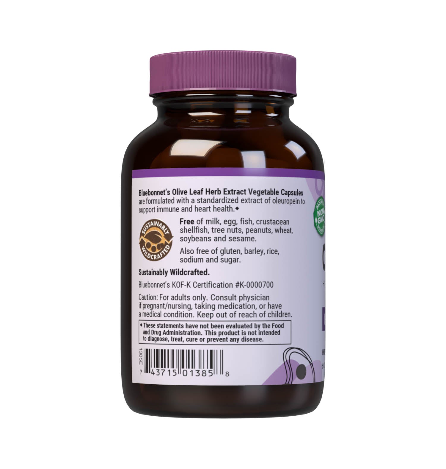 Bluebonnet’s Olive Leaf Herb Extract 60 Vegetable Capsules are formulated with a standardized extract of oleuropein, the most researched active constituent found in olive leaf. A clean and gentle water-based extraction method is employed to capture and preserve olive leaf’s most valuable components. Description panel. #size_60 count